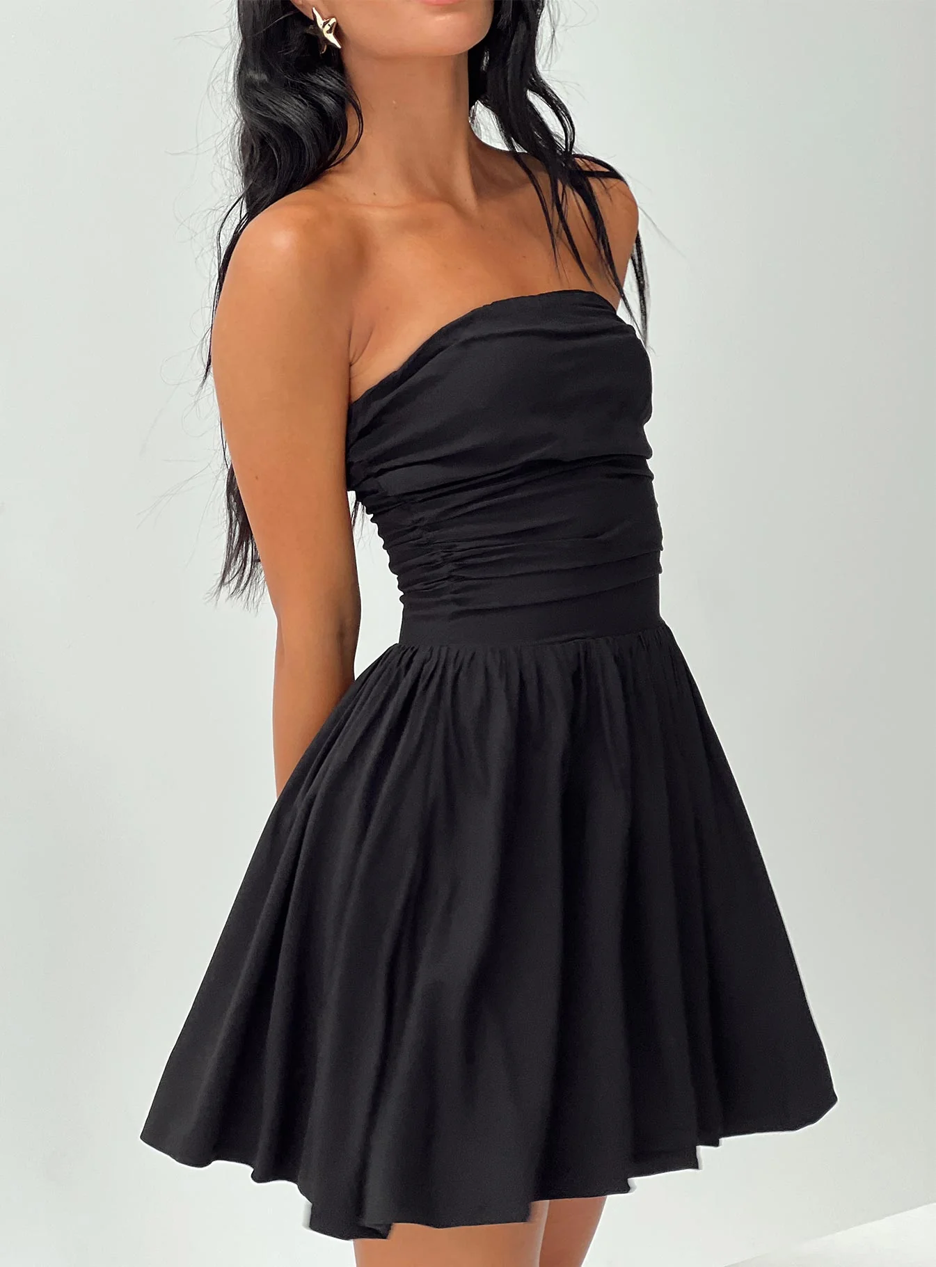 Rashida Strapless Mini Dress Black - TREBLEV