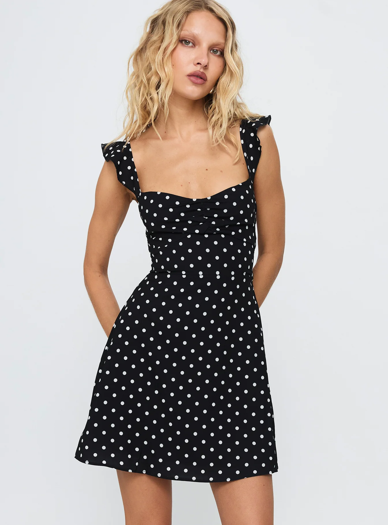 Landon Mini Dress Black / Polka Dot - TREBLEV