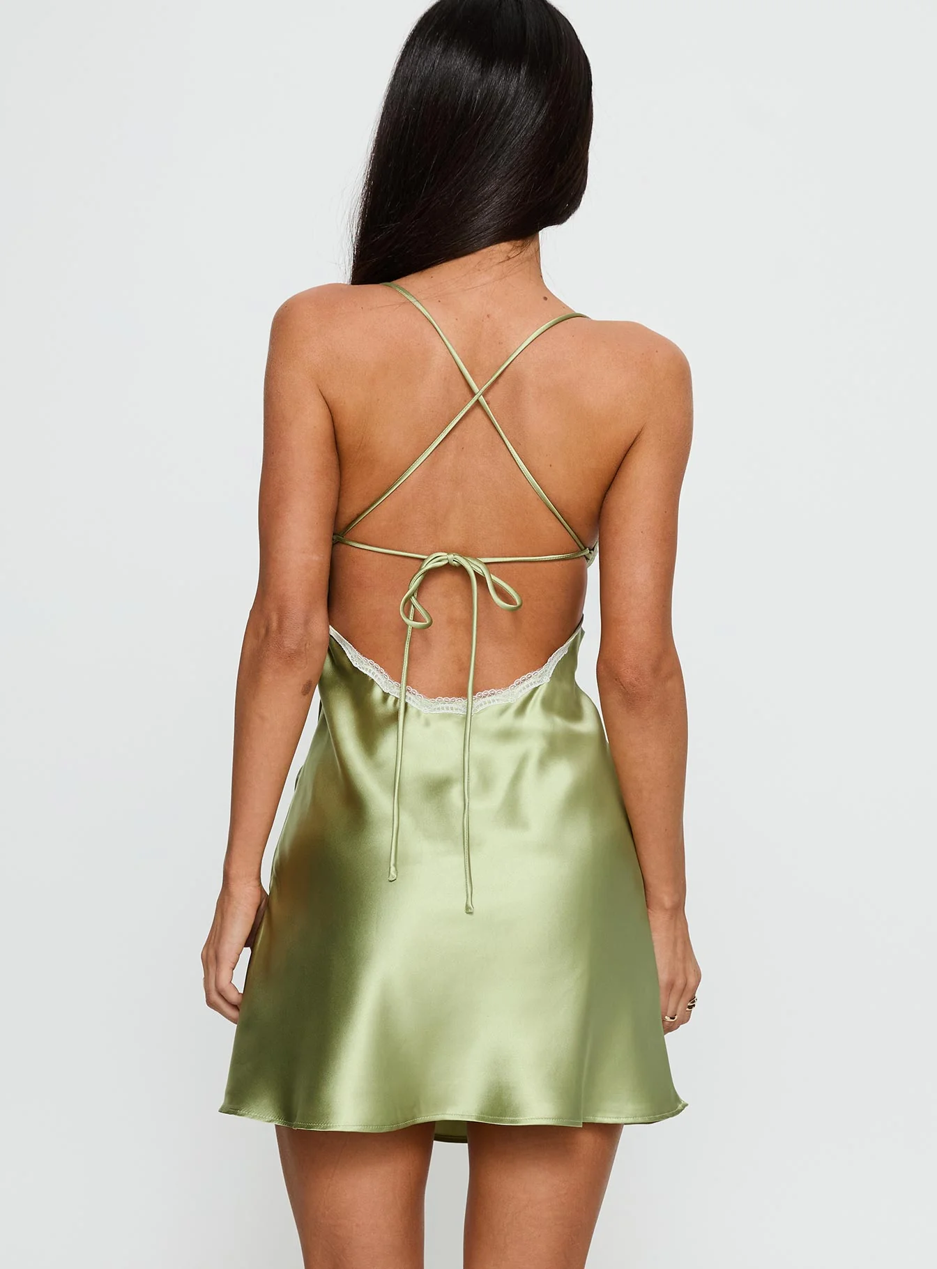 Jasminda Lace Trim Mini Dress Green - TREBLEV