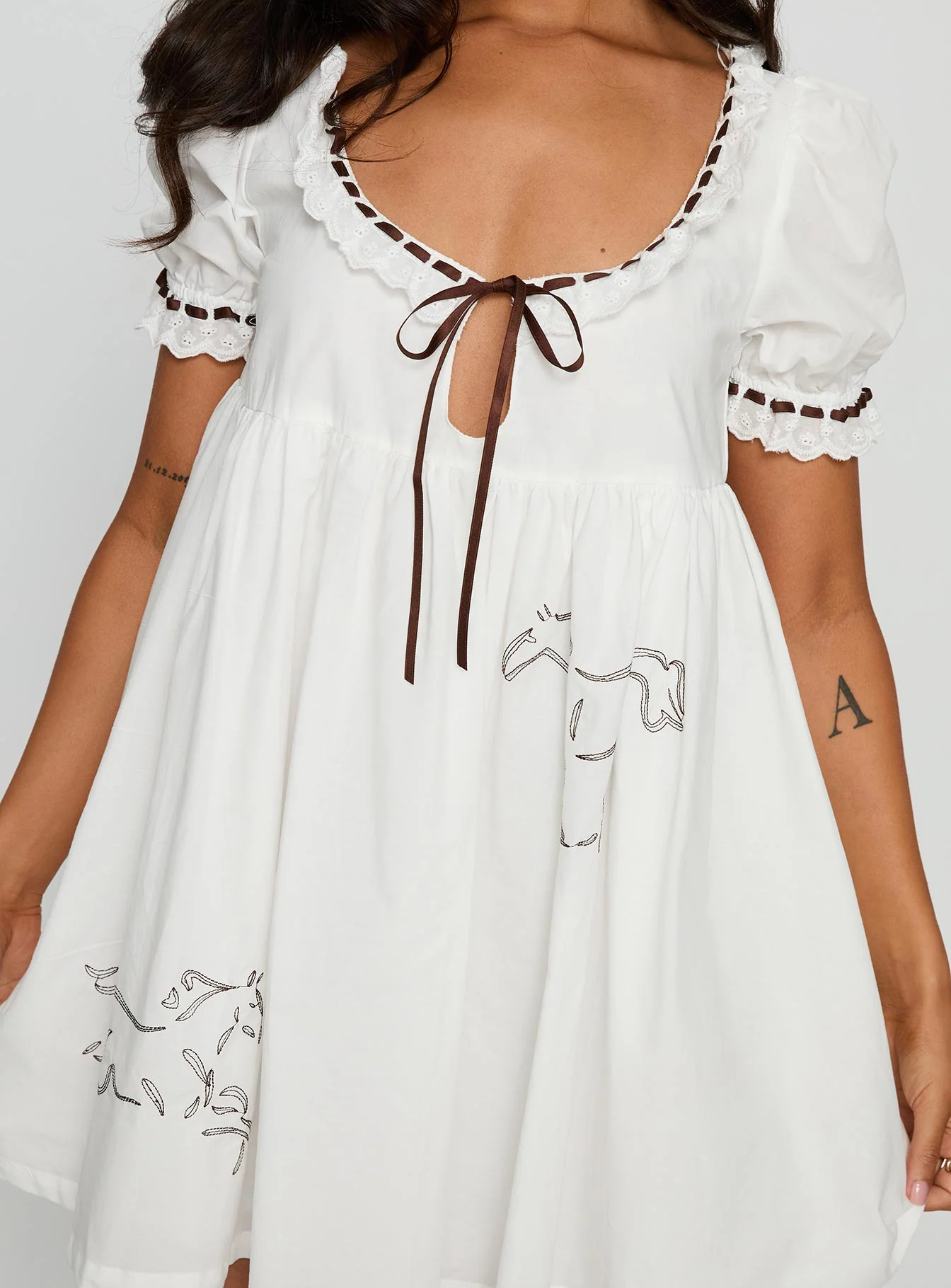 Cloudy Babydoll Contrast Trim Mini Dress White - TREBLEV