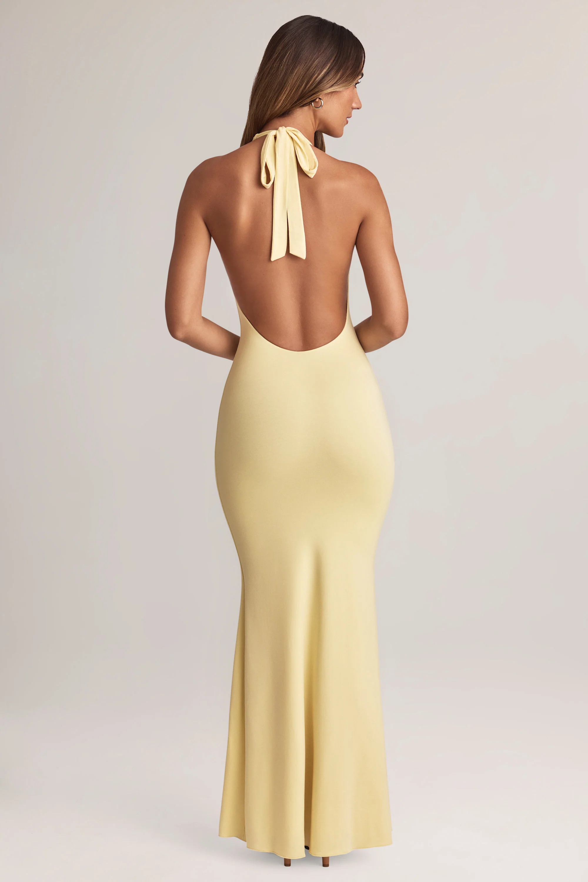 Modal Halterneck Maxi Dress in Lemon Sherbet - TREBLEV