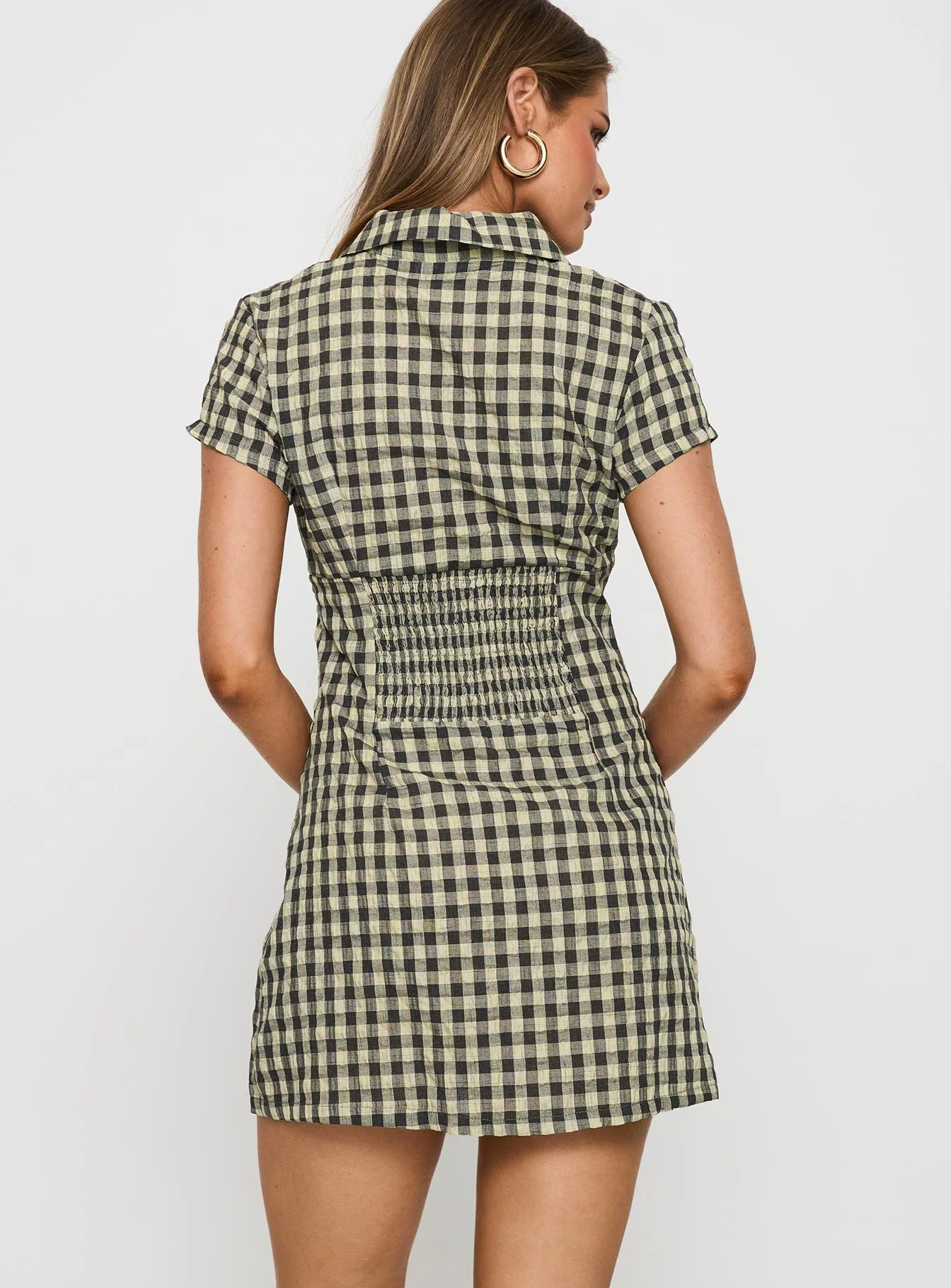 Motley Mini Dress Brown Check - TREBLEV