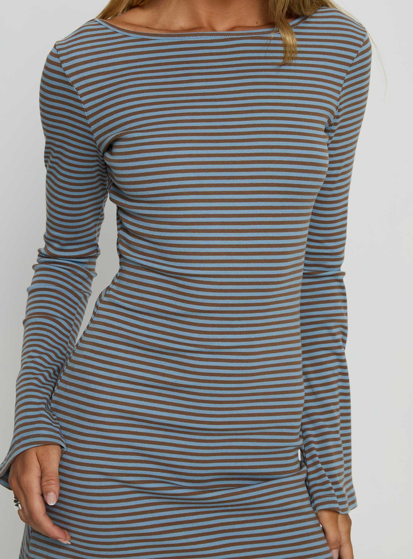 Bryanna Long Sleeve Mini Dress Blue / Brown - TREBLEV