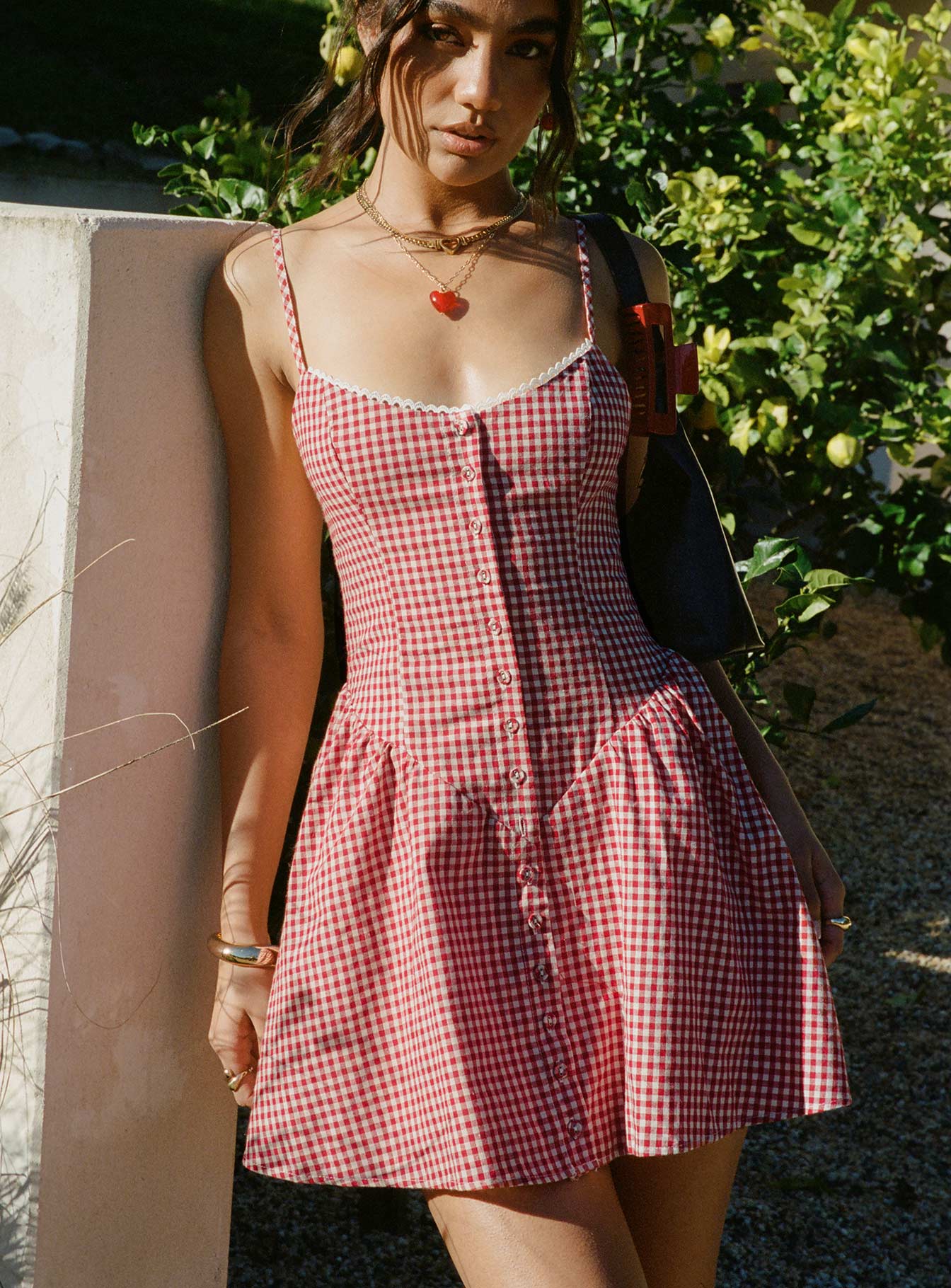 Toulouse Mini Dress Red Gingham - TREBLEV