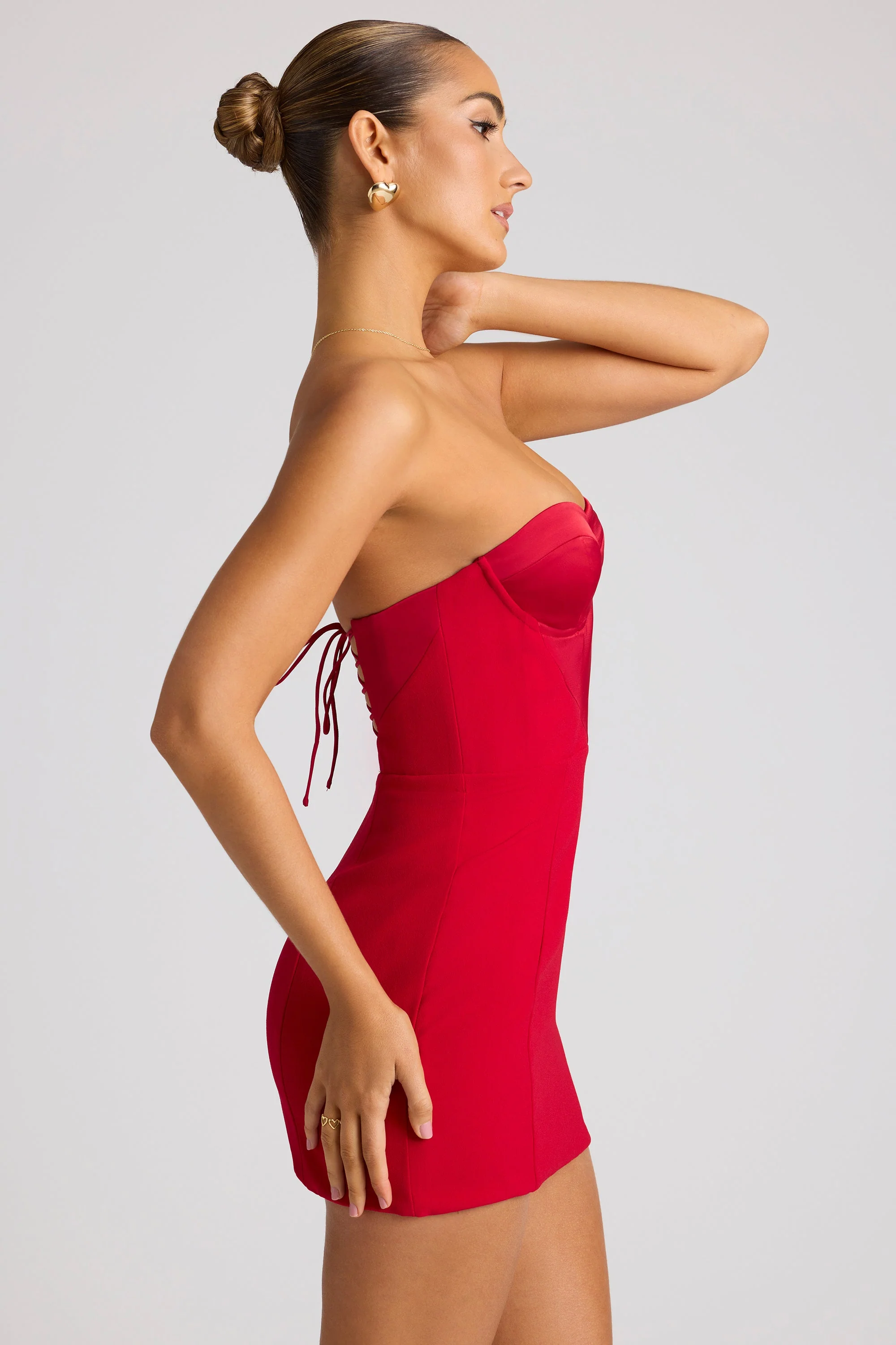 Strapless A-Line Mini Dress in Fire Red - TREBLEV