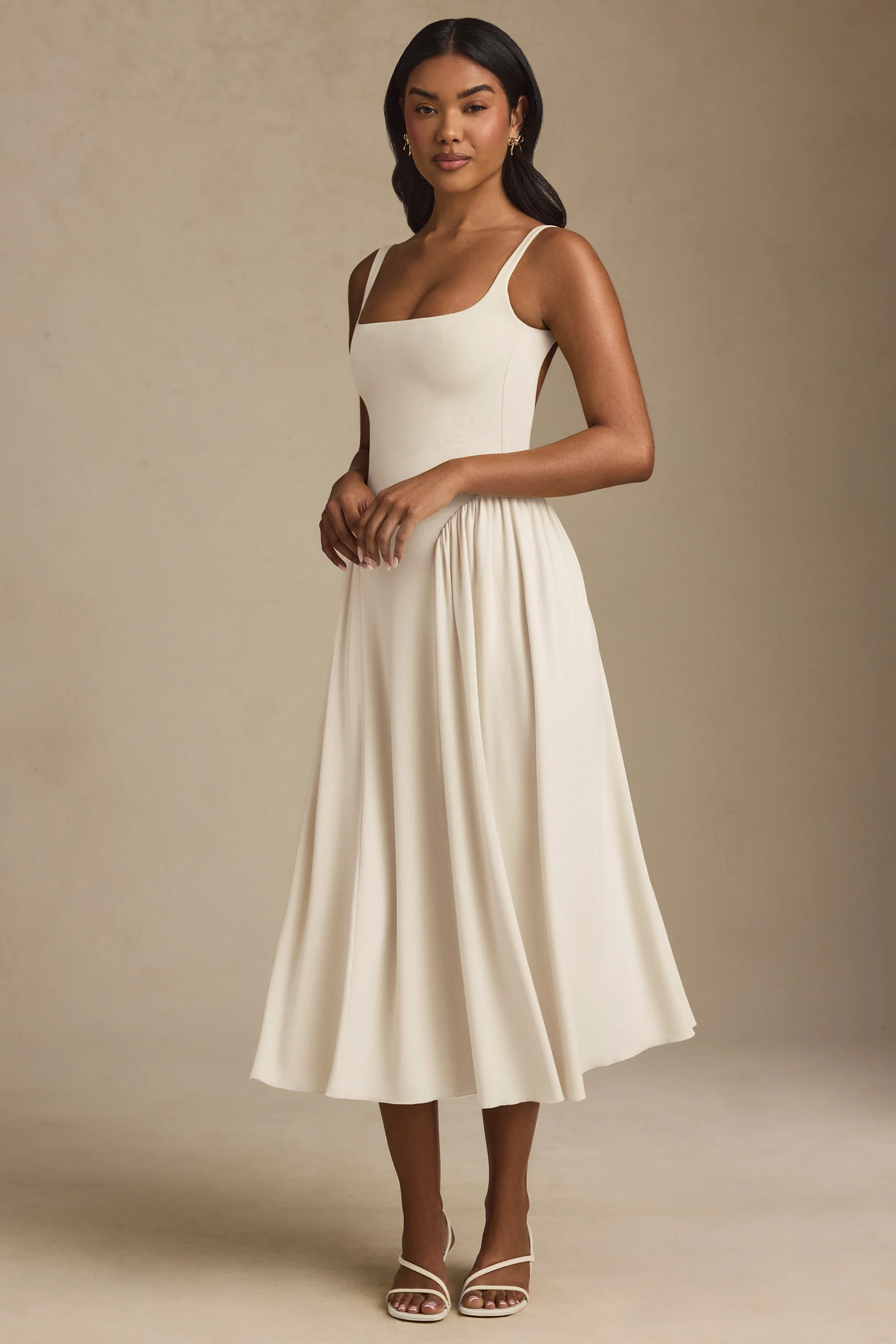 Modal A-Line Midaxi Dress in Ivory - TREBLEV