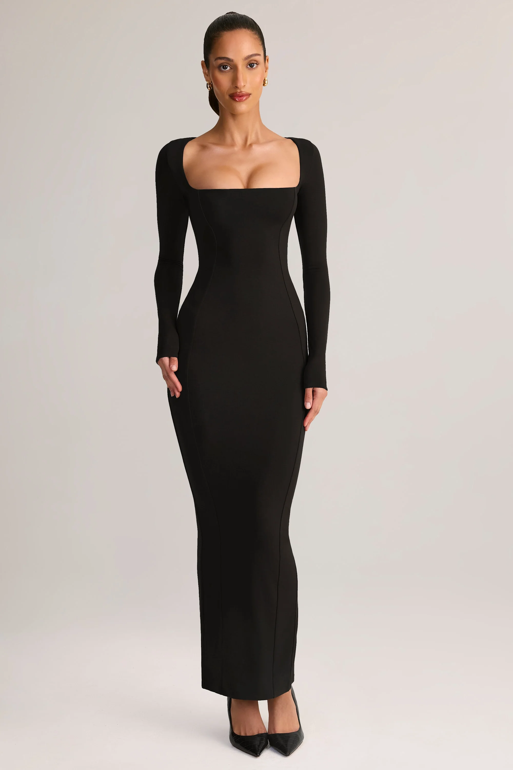 Modal Square-Neck Maxi Dress in Black - TREBLEV