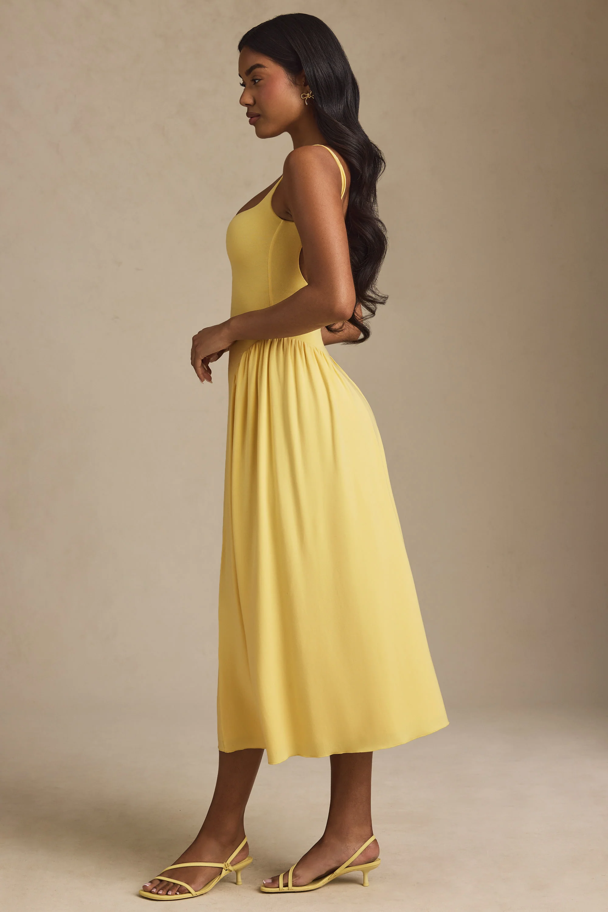 Modal A-Line Midaxi Dress in Pastel Yellow - TREBLEV