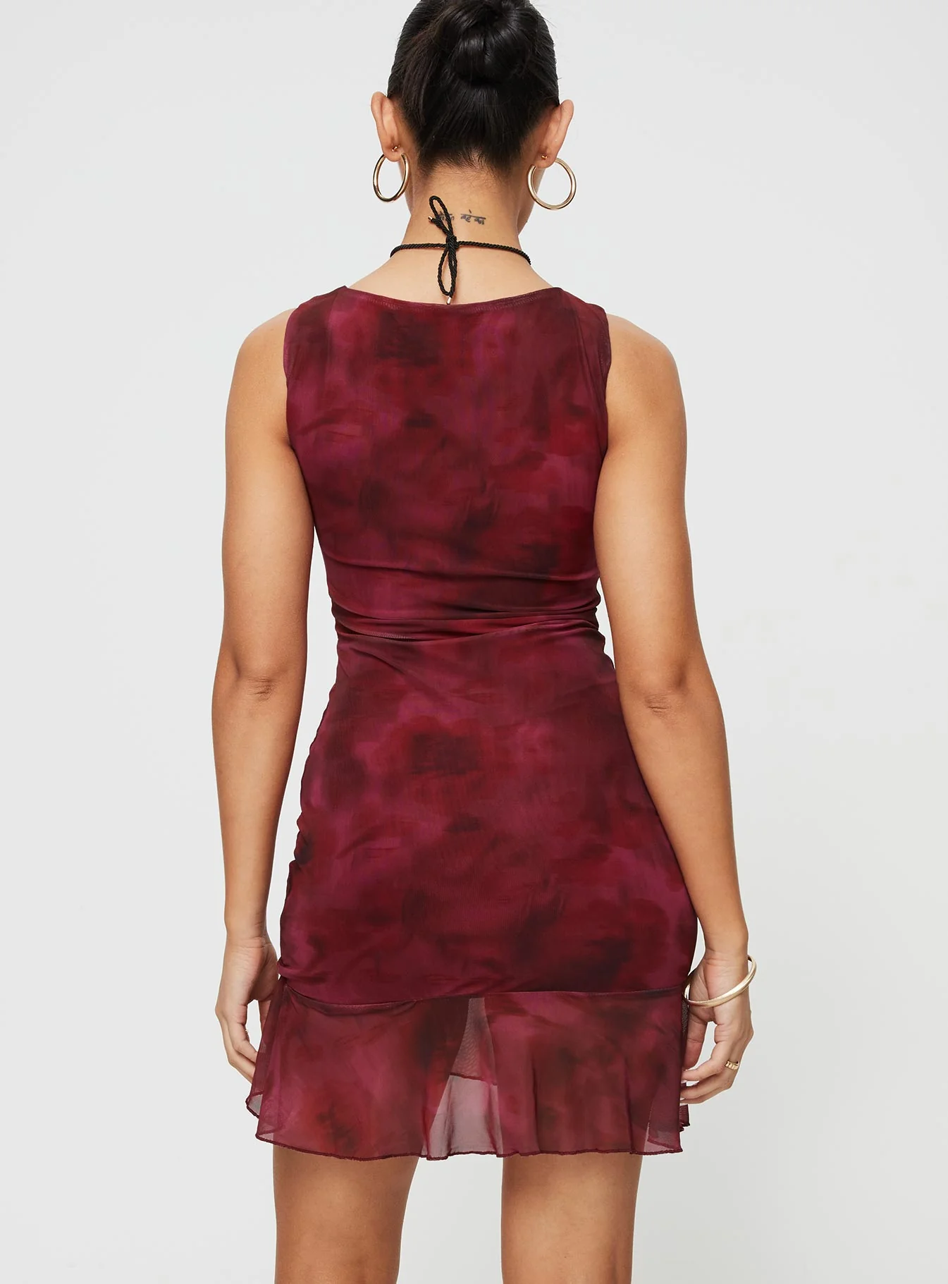 Molita Ruffle Hem Mini Dress Red - TREBLEV