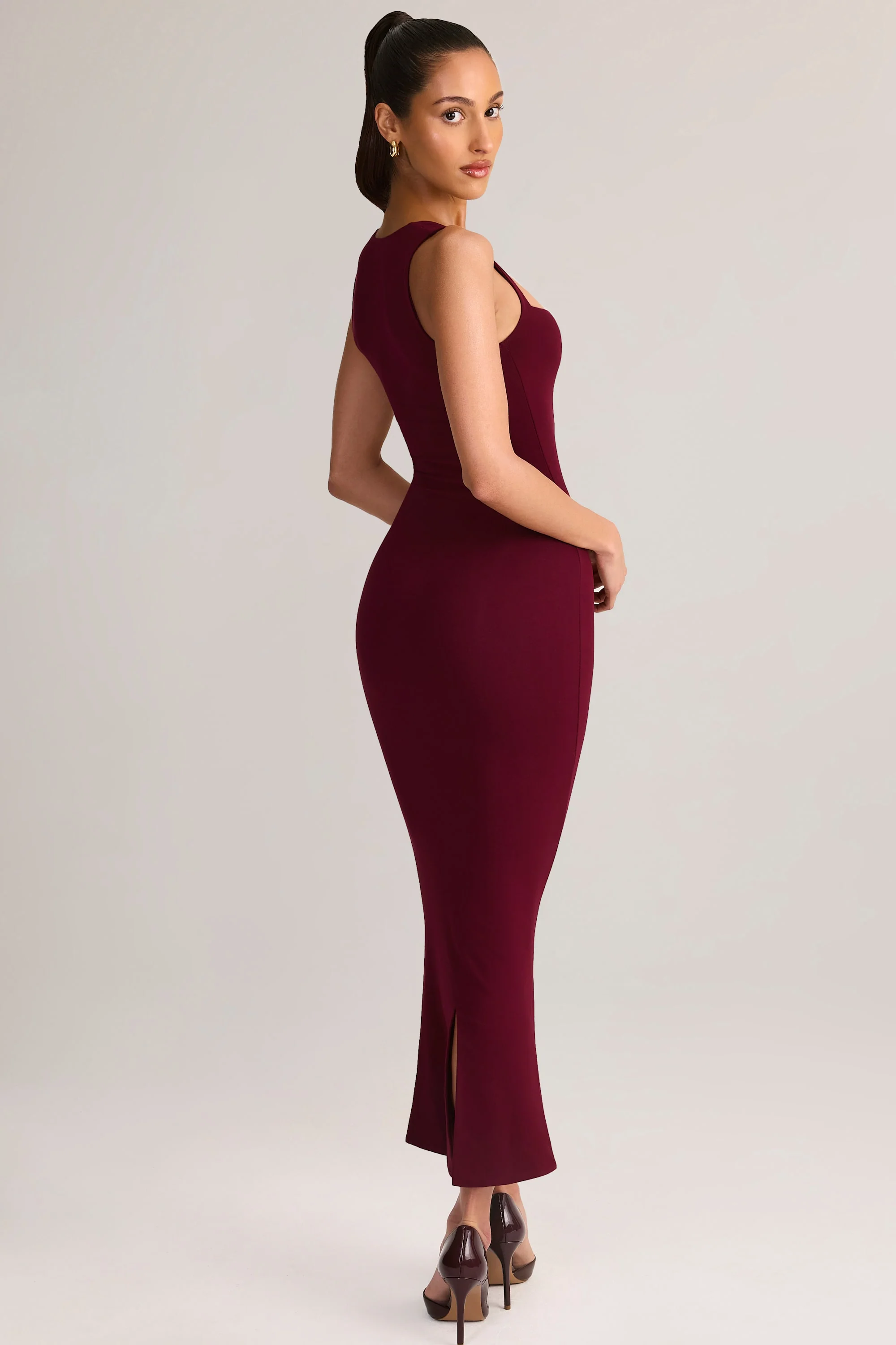 Modal Square-Neck Midi Dress in Wine - TREBLEV