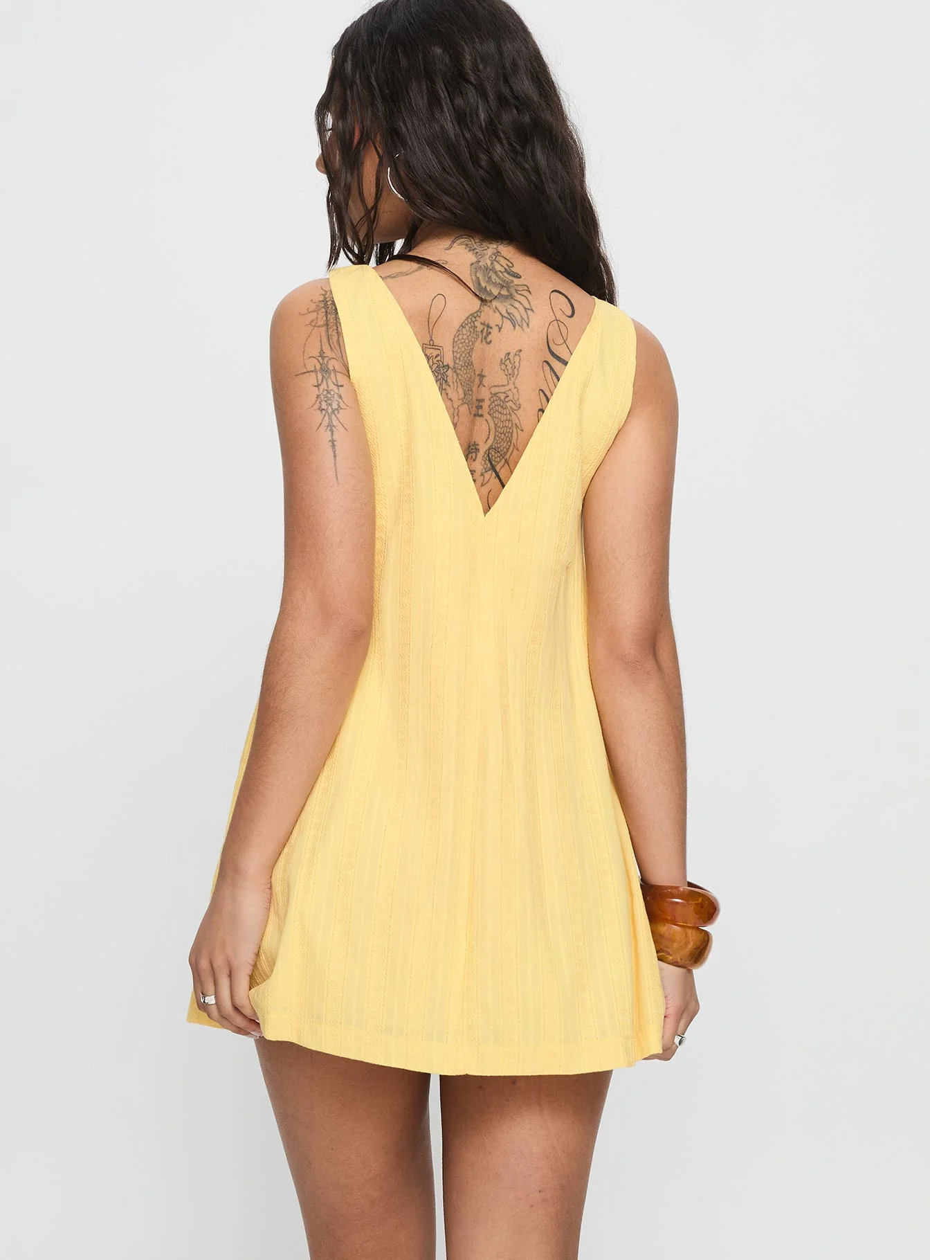 Lorenie Shift Mini Dress Yellow - TREBLEV