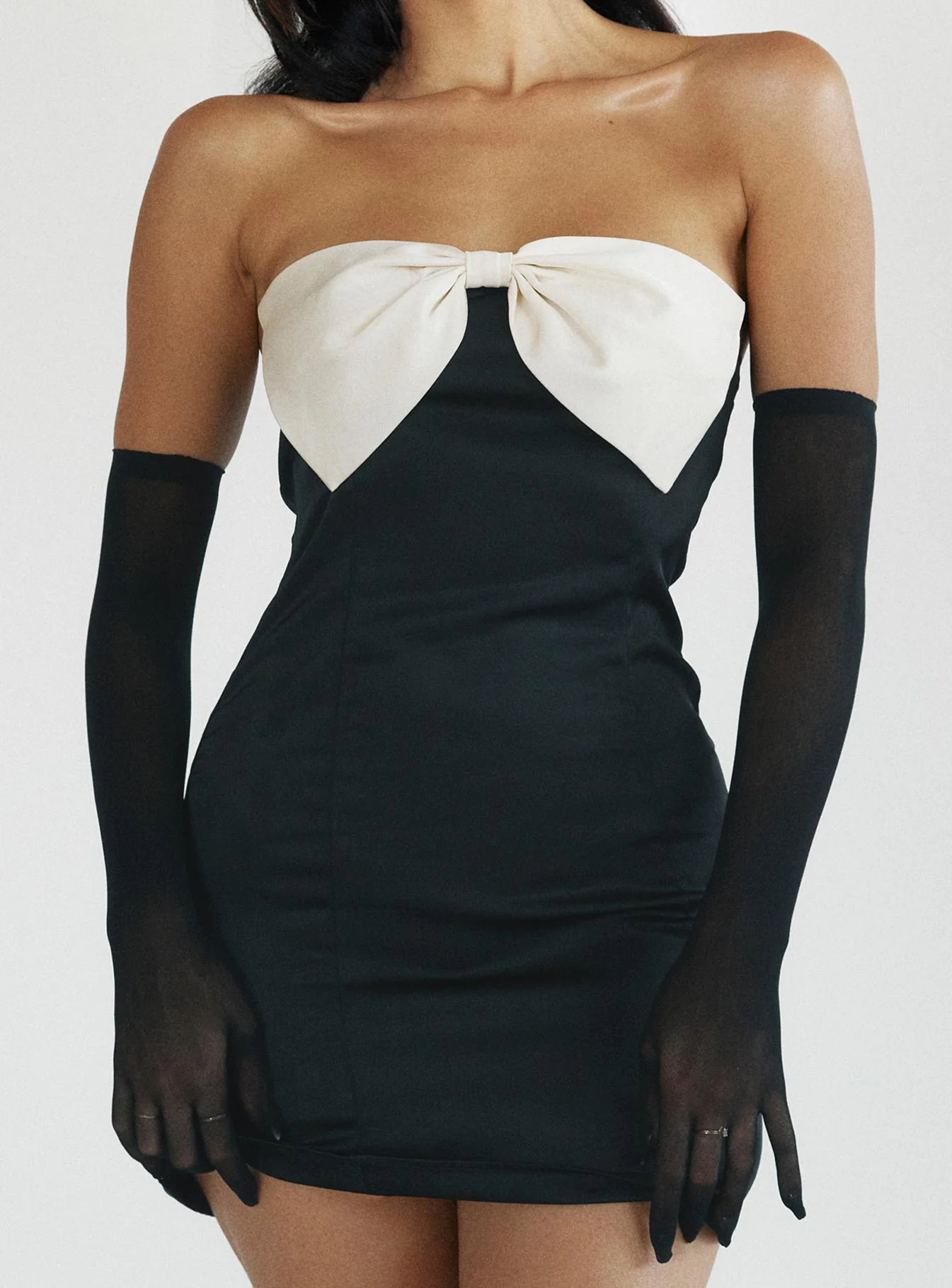 Kesy Bow Tie Mini Dress Black - TREBLEV