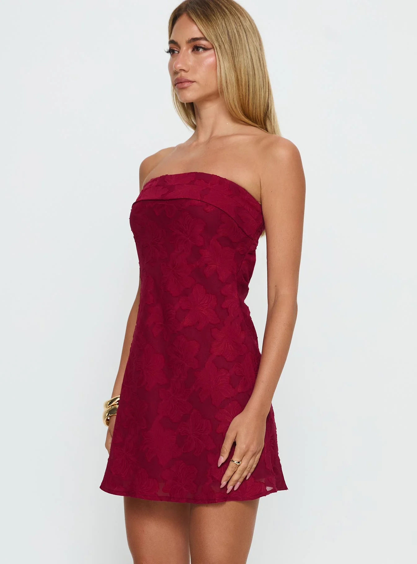 Phillipa Mini Dress Burgundy Floral - TREBLEV