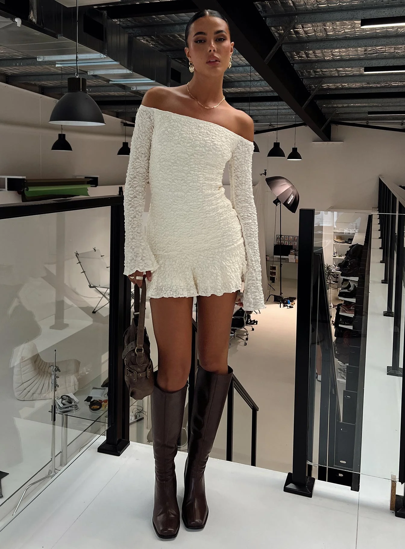 Vancesca Long Sleeve Mini Dress Cream - TREBLEV