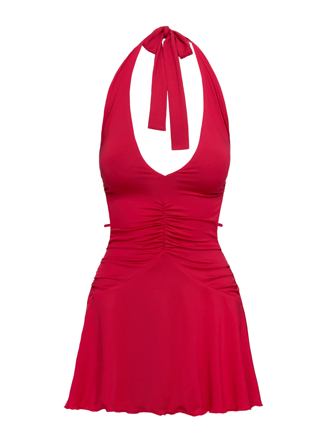 Maeva Halter Mini Dress Red - TREBLEV