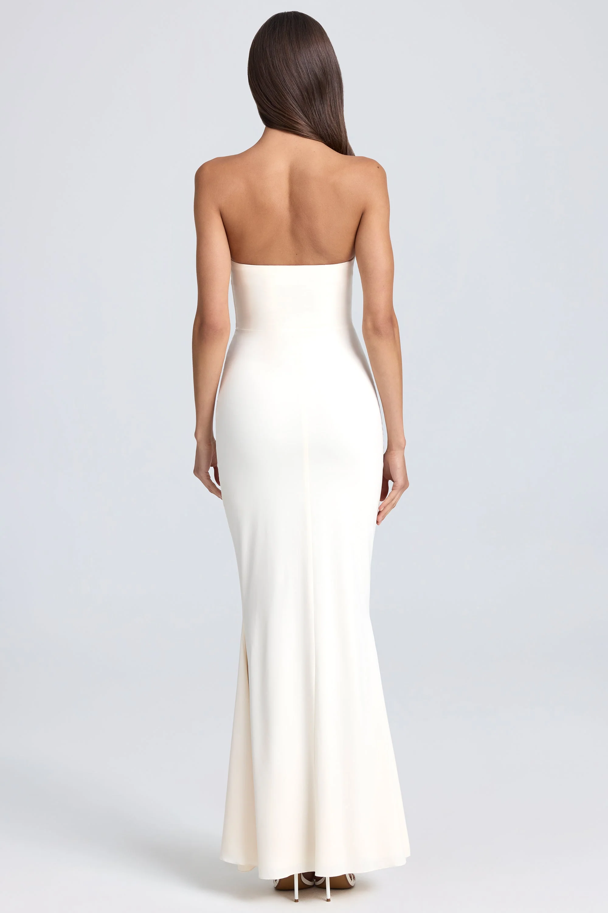 Bandeau Ruffle-Trim Corset Gown in Ivory - TREBLEV