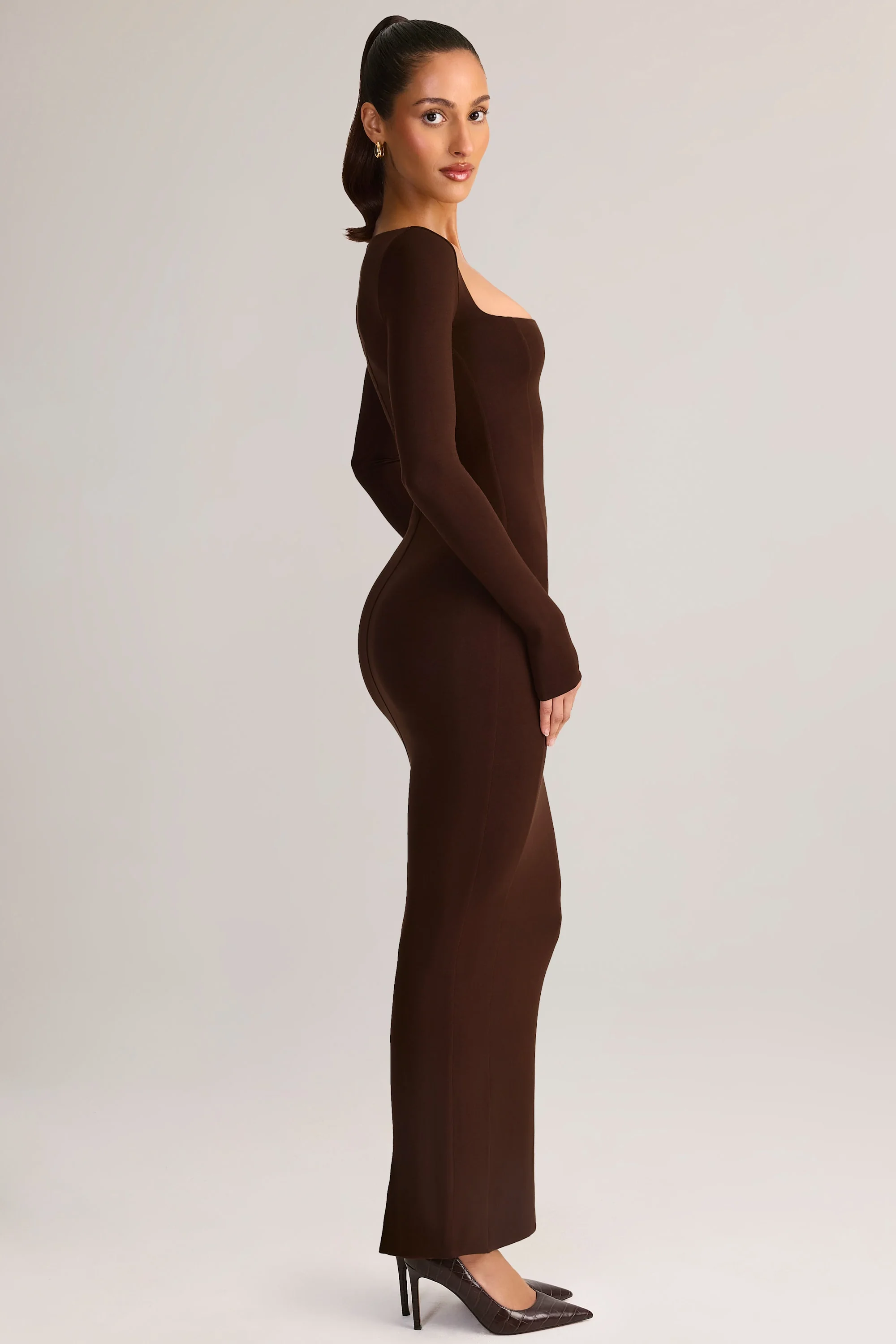 Modal Square-Neck Maxi Dress in Chocolate Brown - TREBLEV