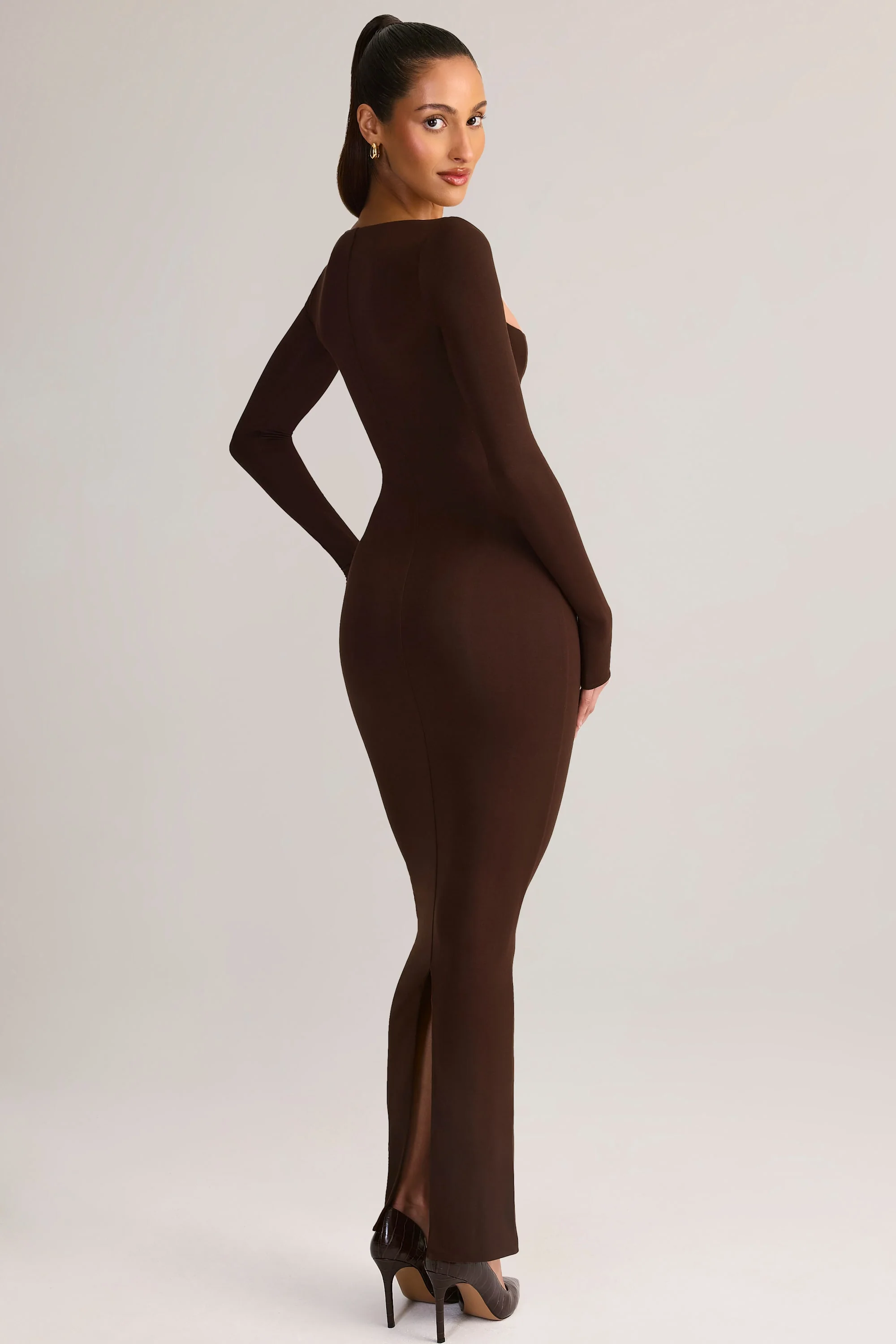 Modal Square-Neck Maxi Dress in Chocolate Brown - TREBLEV