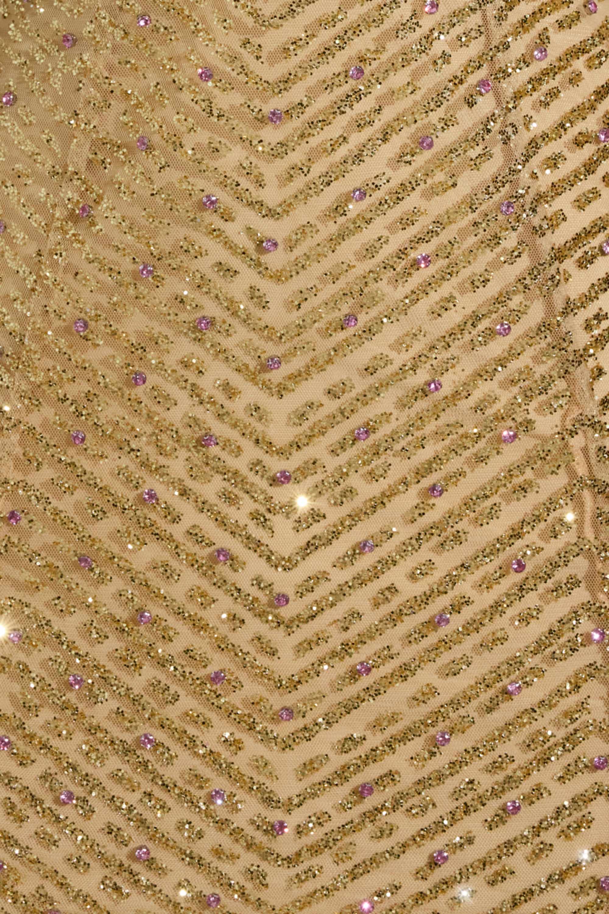 Embellished Halterneck Mini Dress in Gold - TREBLEV