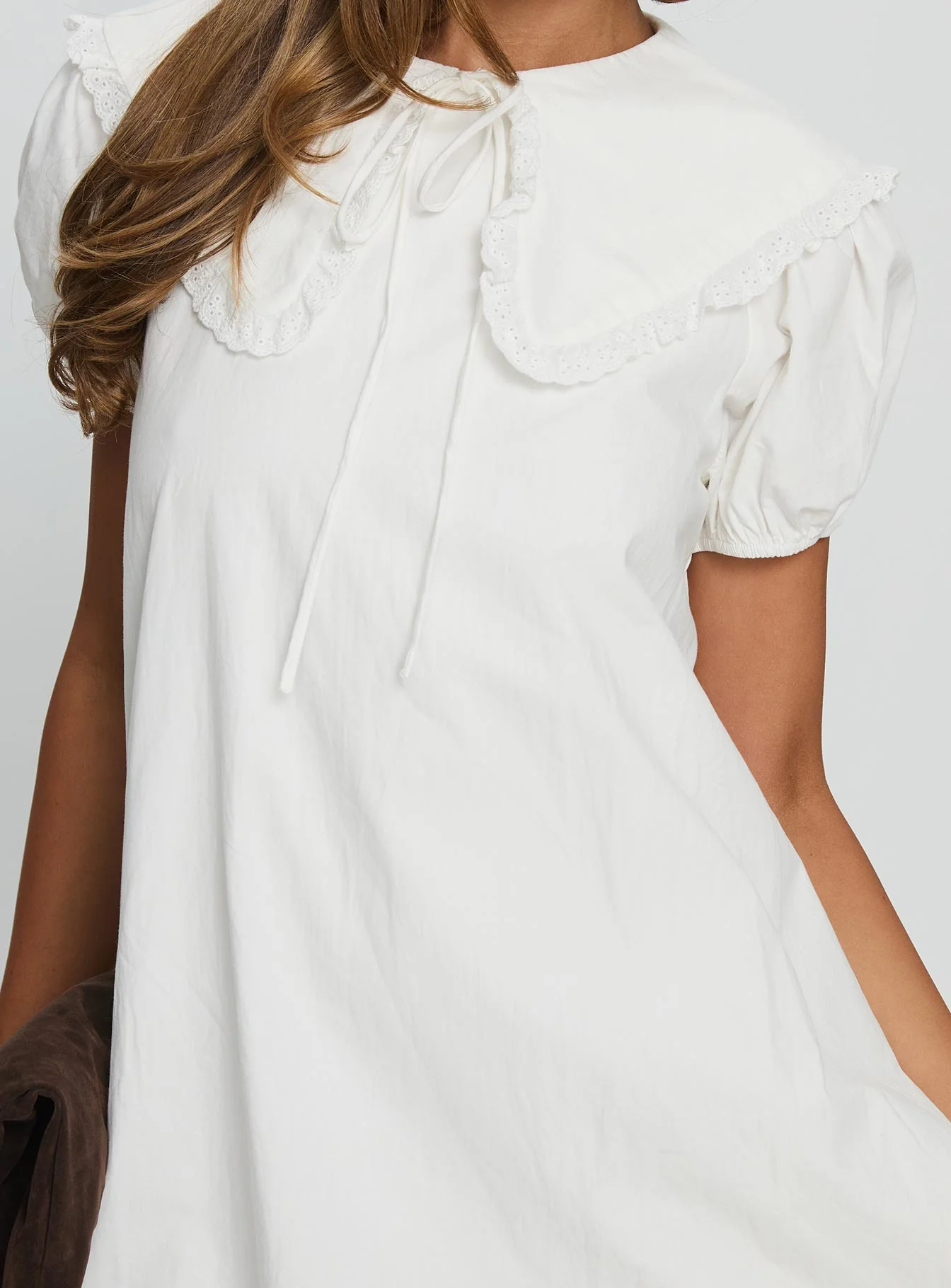 Roseprick Puff Sleeve Babydoll Dress White - TREBLEV