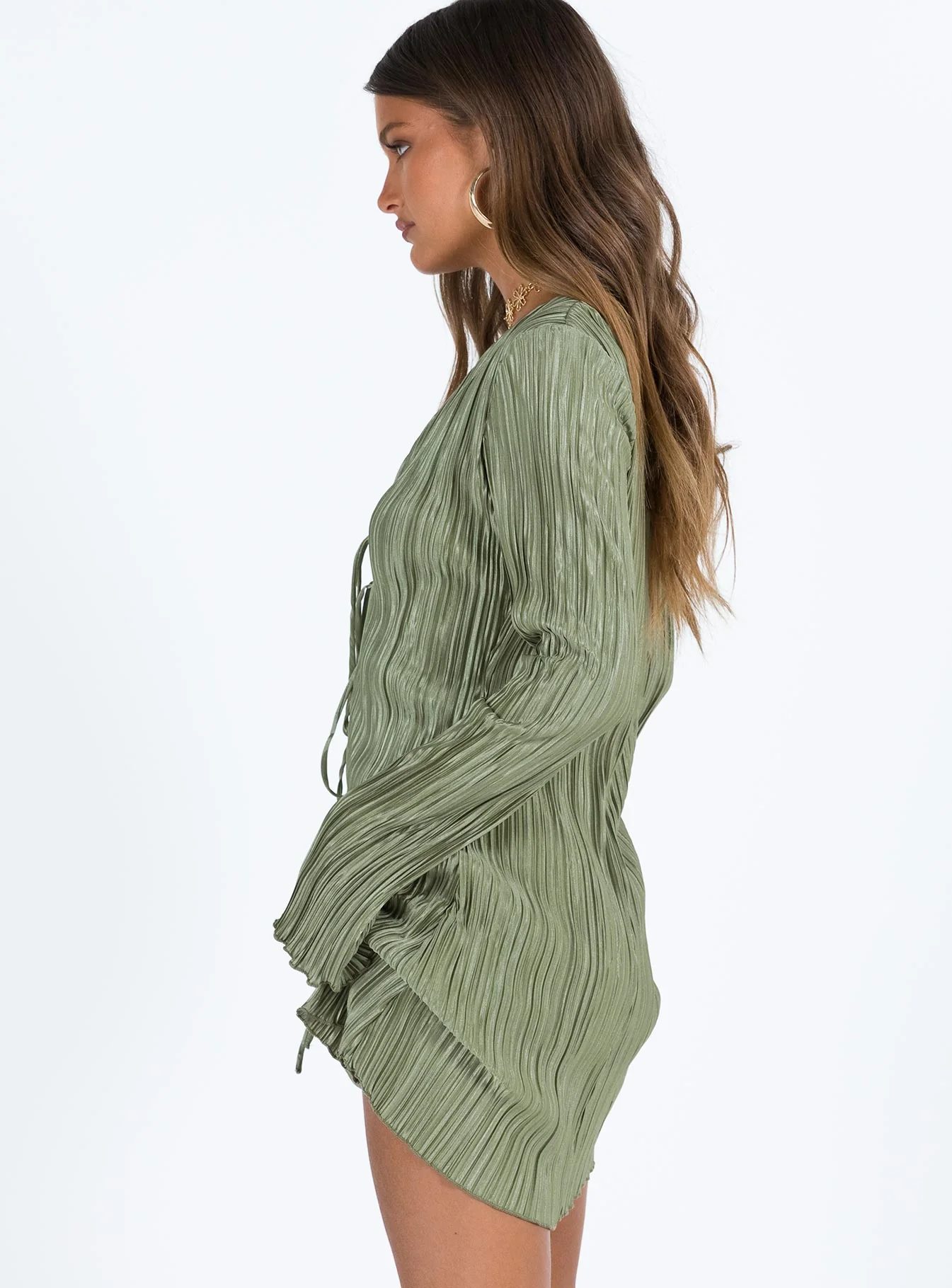 Malop Long Sleeve Mini Dress Sage - TREBLEV