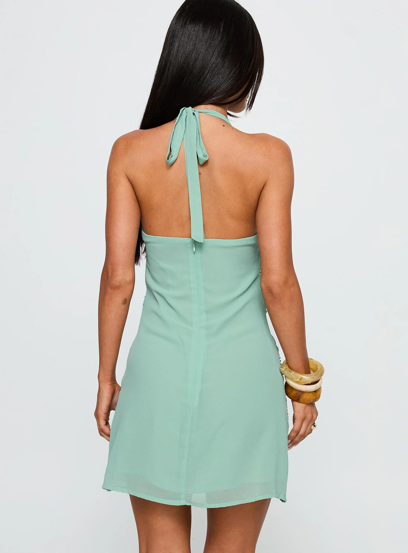 Telenova Halter Mini Dress Green - TREBLEV