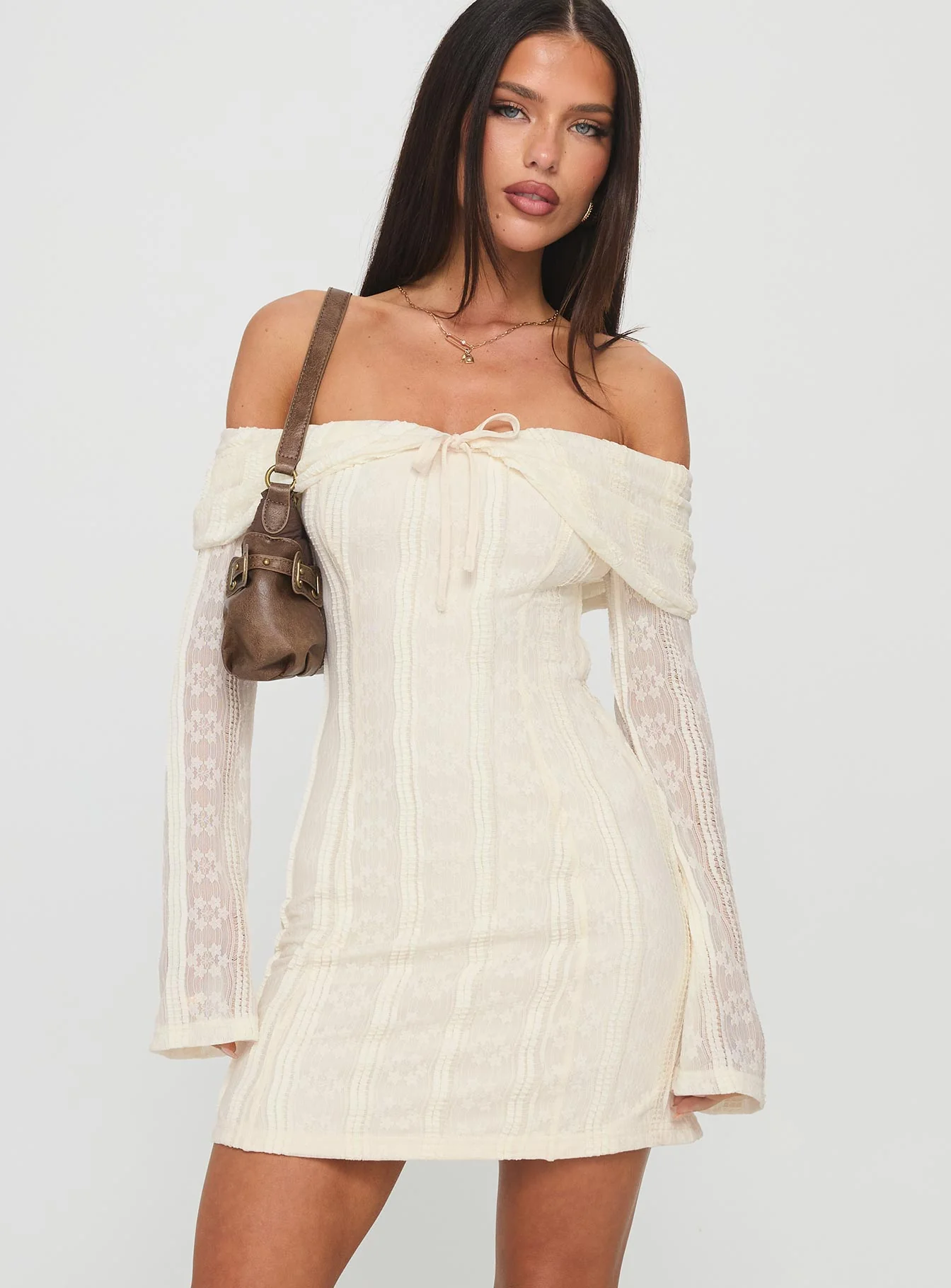 Colettie Long Sleeve Mini Dress Cream - TREBLEV