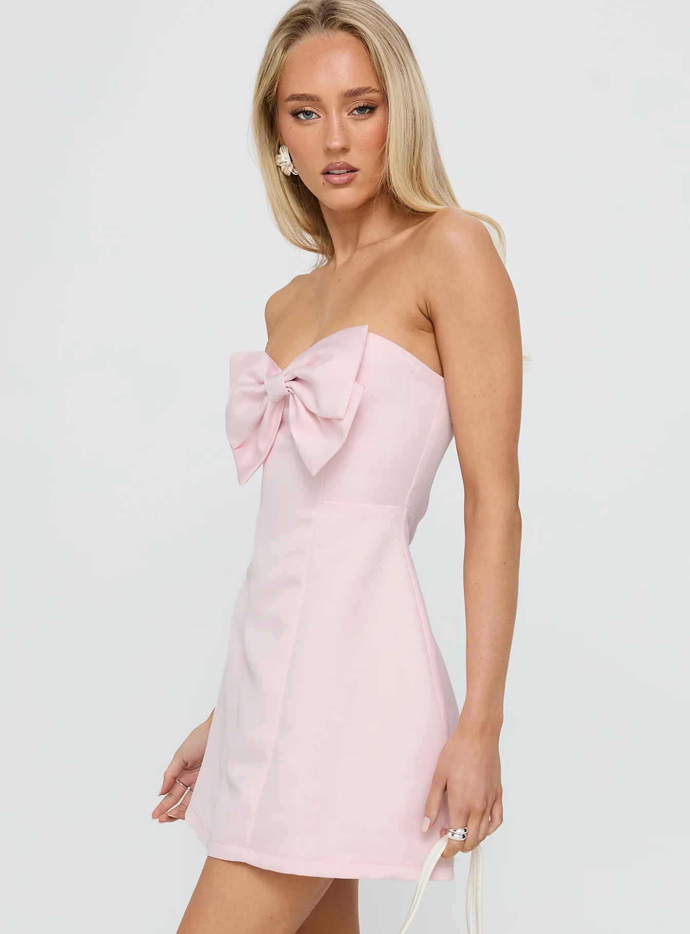 Genevie Strapless Bow Bust Mini Dress Light Pink - TREBLEV