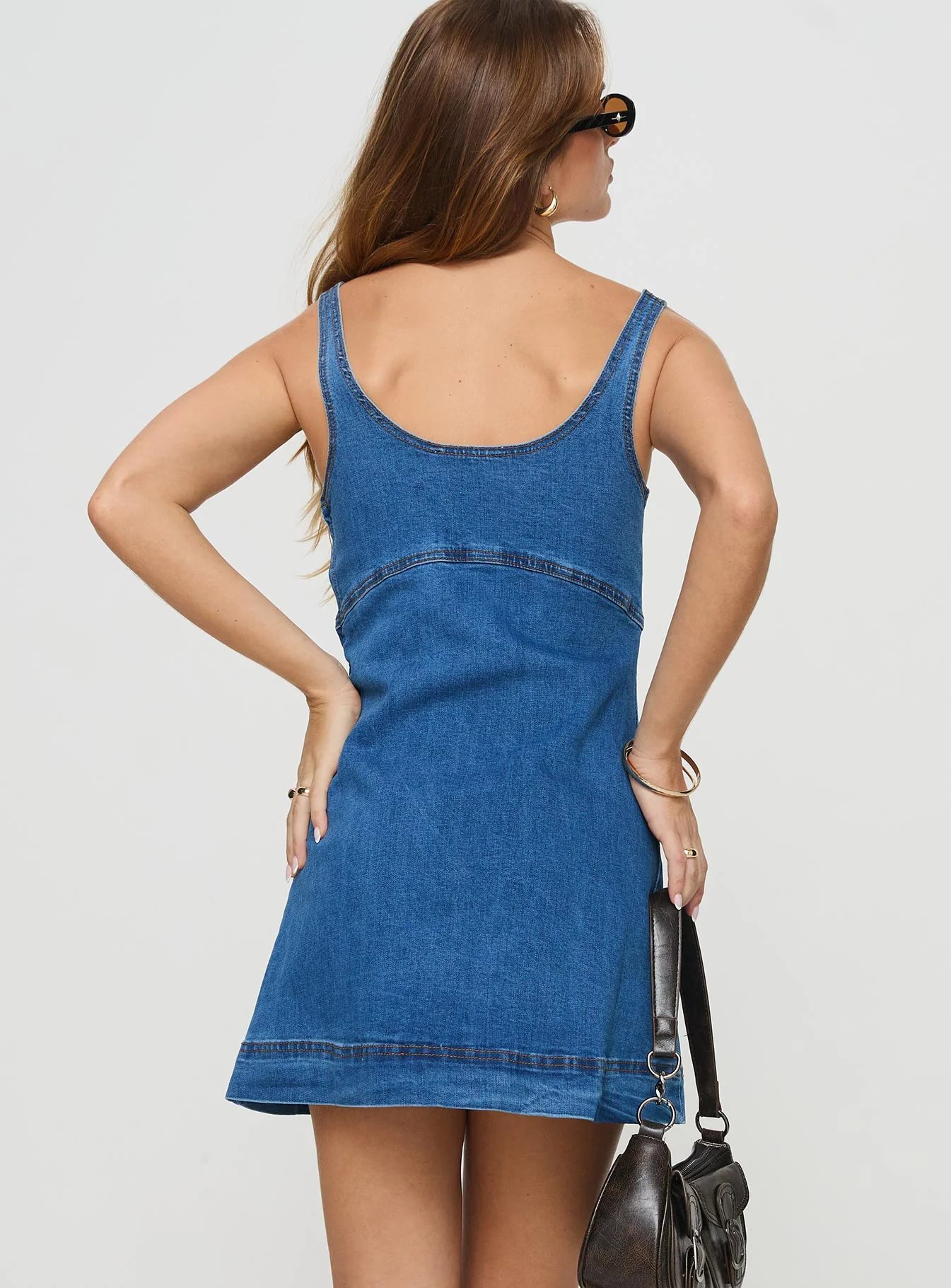 Rautha Denim Mini Dress Mid Wash - TREBLEV