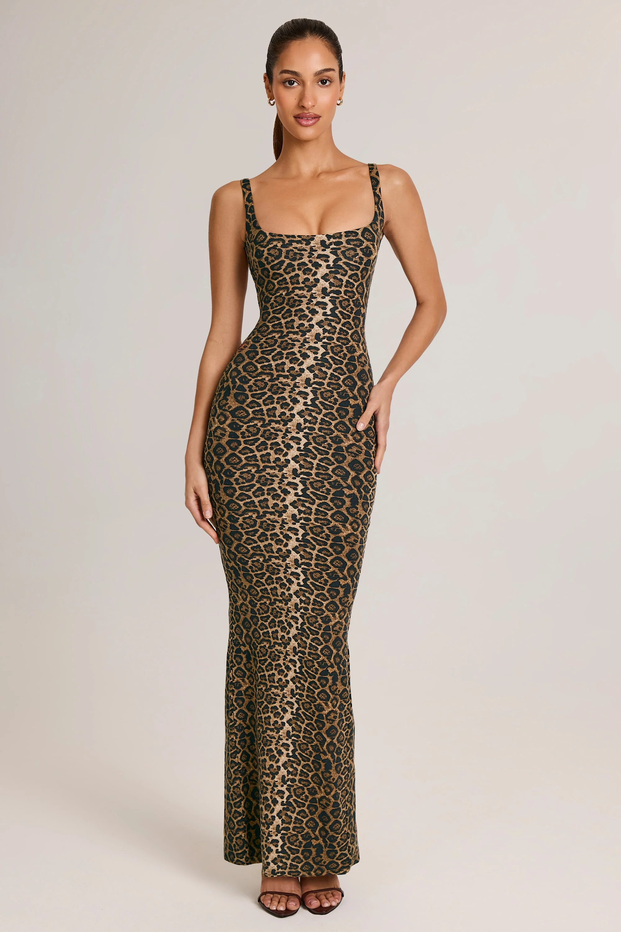 Modal Scoop-Neck Maxi Dress in Leopard Print - TREBLEV