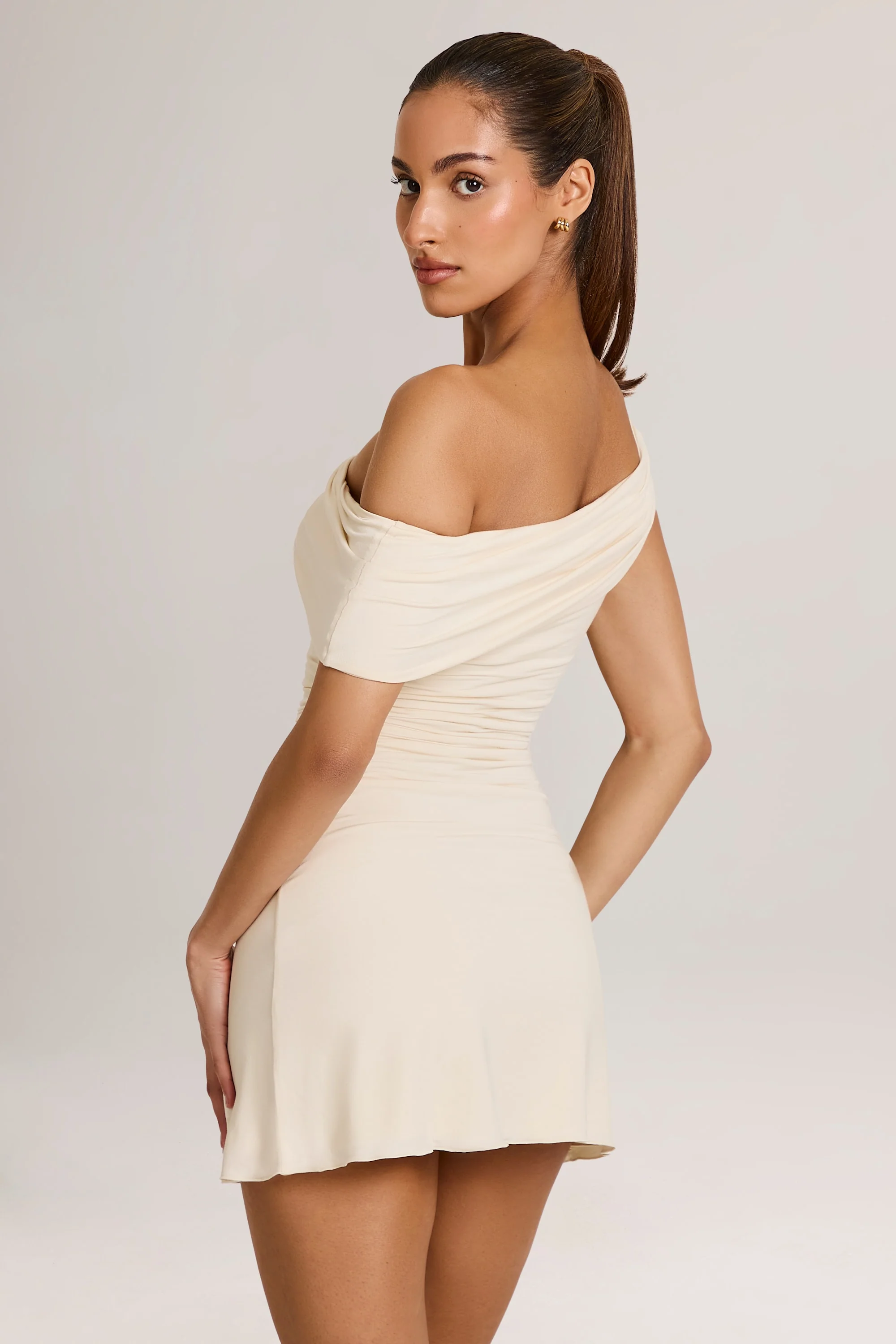 Modal Asymmetric A-Line Mini Dress in Ivory - TREBLEV