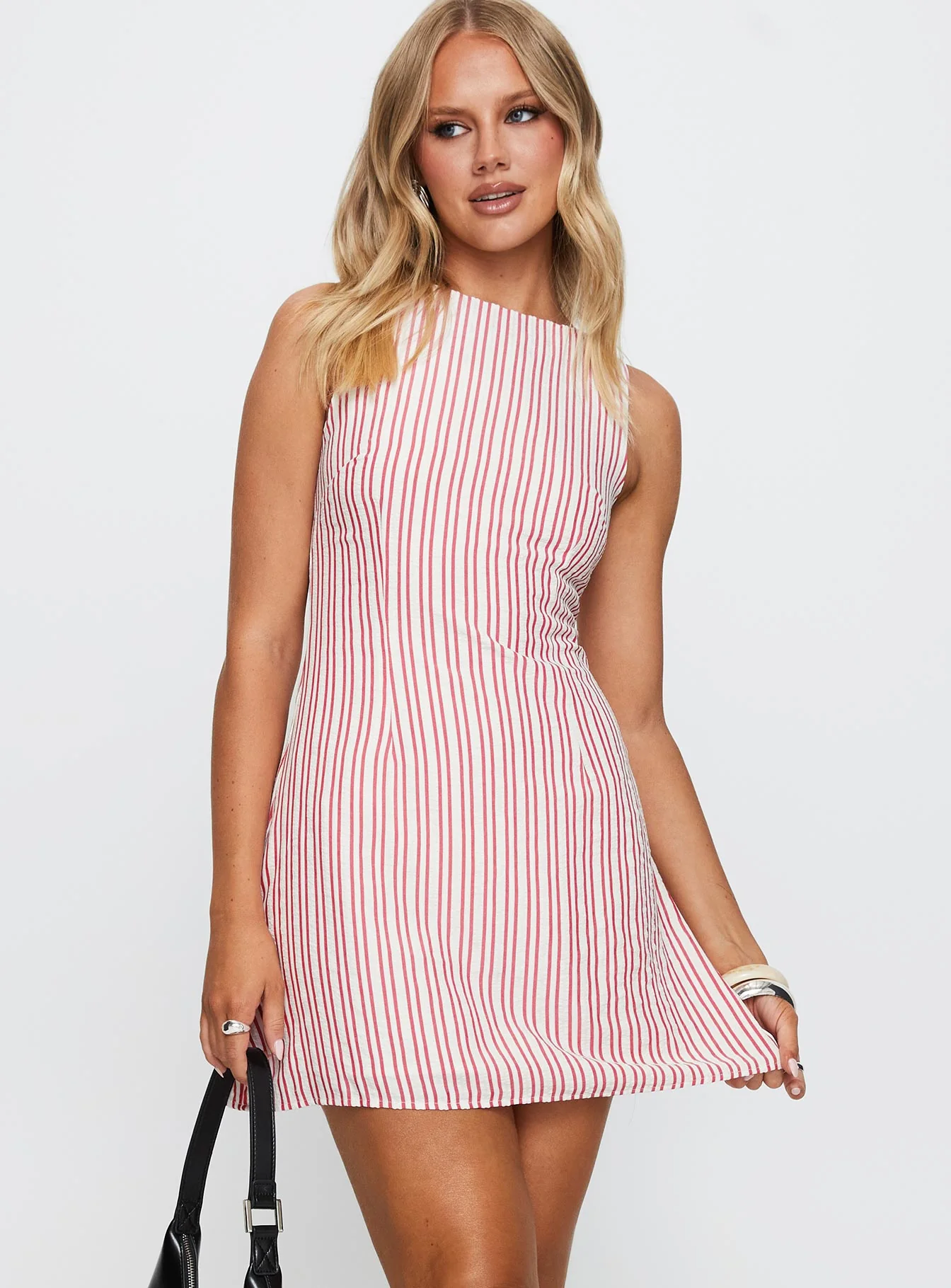 Alfalfa Shift Mini Dress Red Stripe - TREBLEV