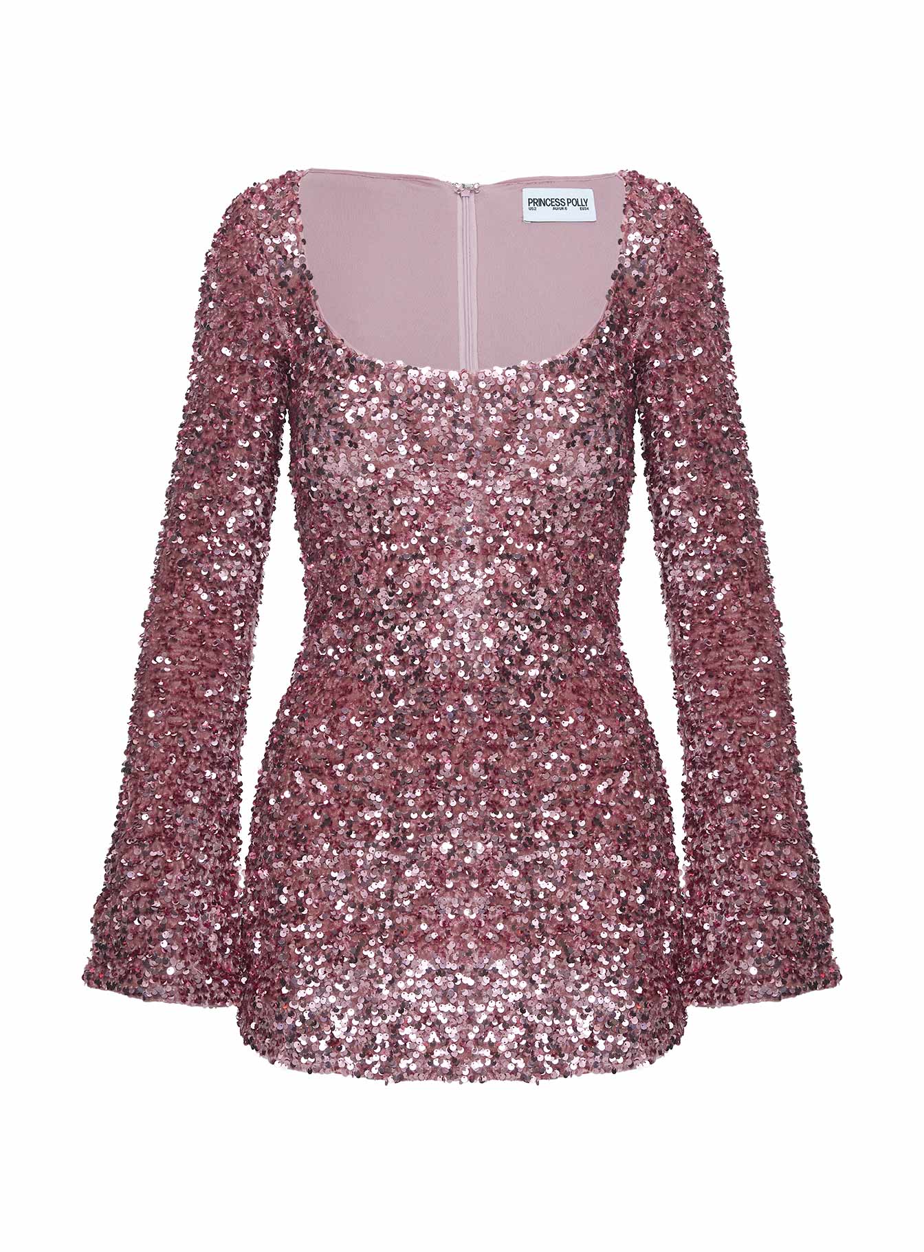 Vinelle Long Sleeve Mini Dress Dusty Pink - TREBLEV