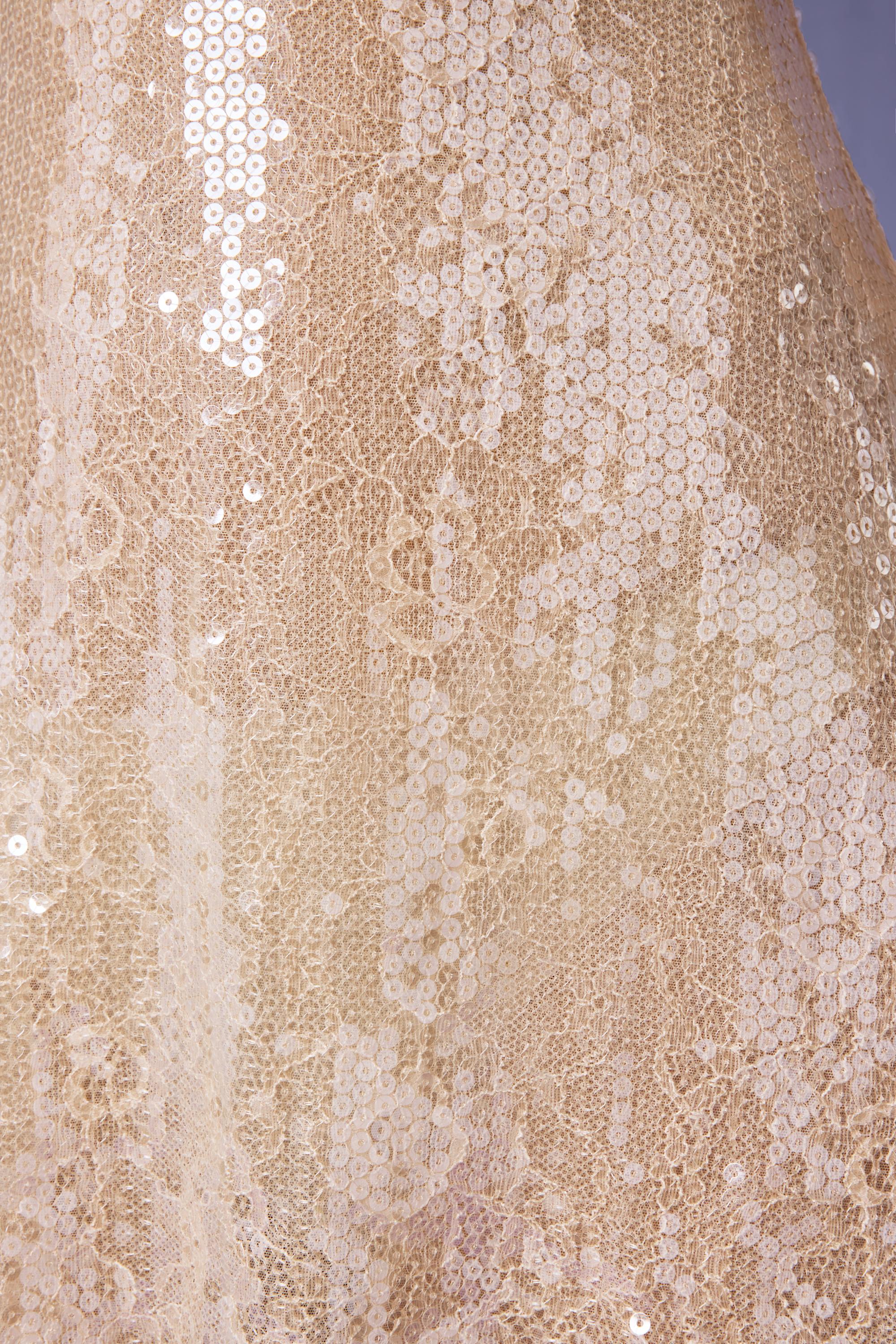 Embellished V-neck Lace Mini Dress in Pale Peach - TREBLEV