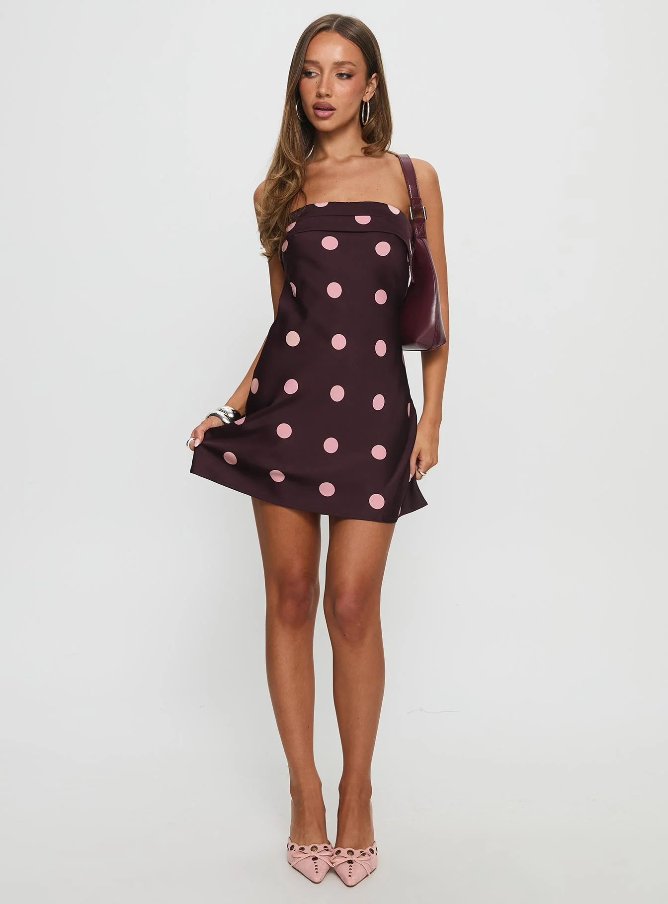 Phillipa Mini Dress Plum / Pink Polka Dot - TREBLEV