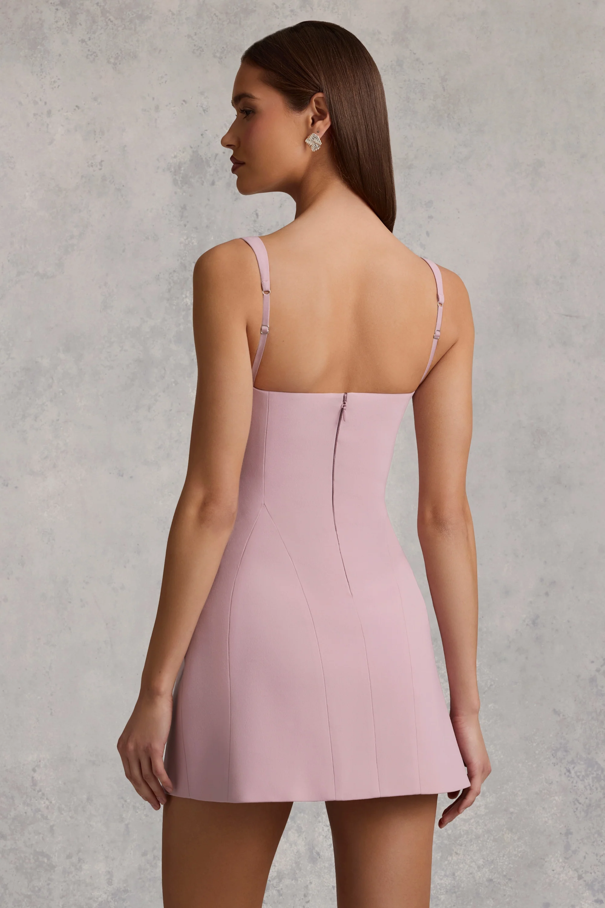 Cut-Out Structured A-Line Mini Dress in Mauve - TREBLEV