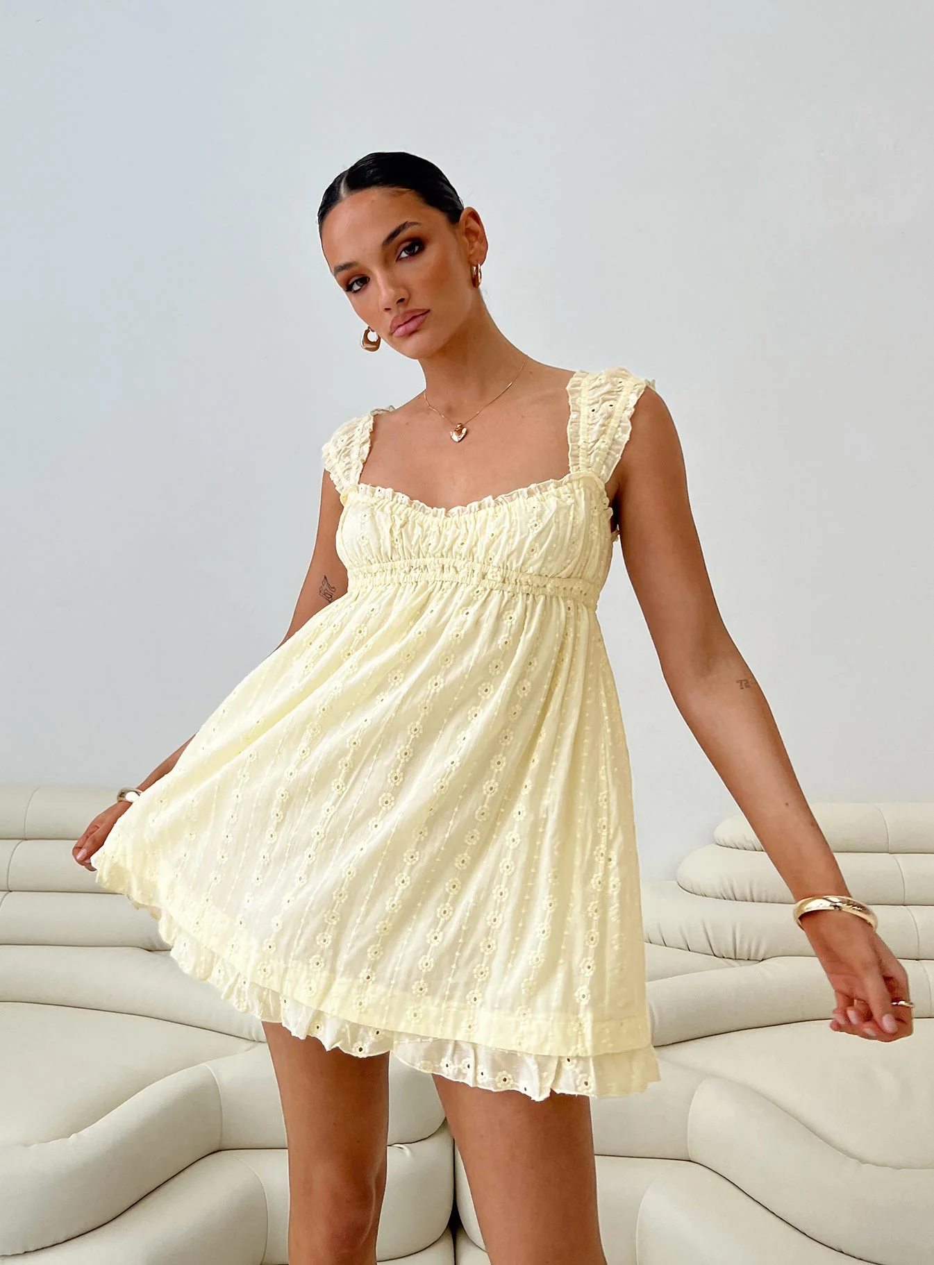 Carlita Mini Dress Yellow - TREBLEV