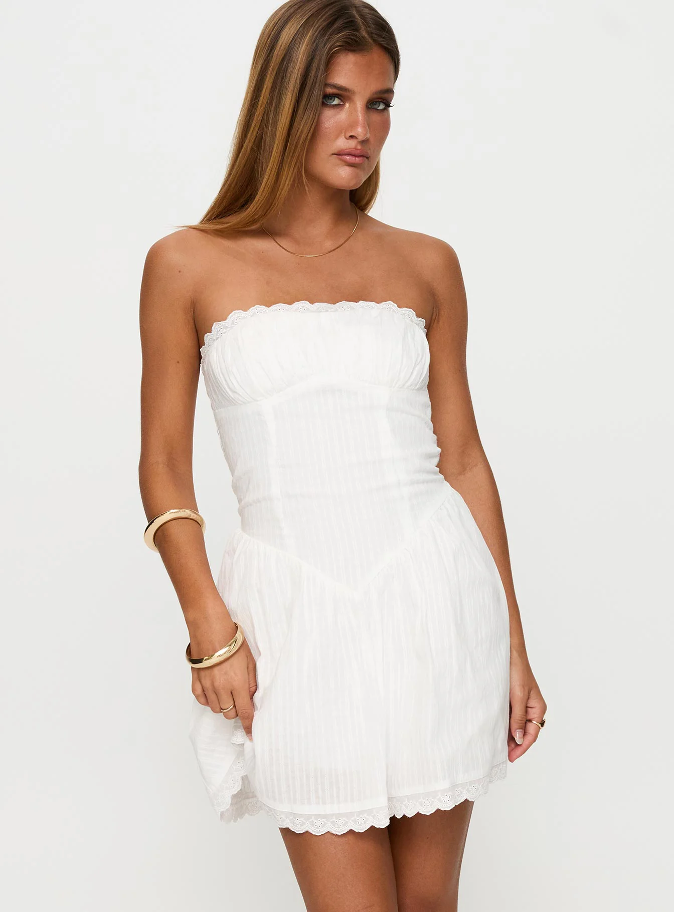 Mirella Strapless Mini Dress White - TREBLEV