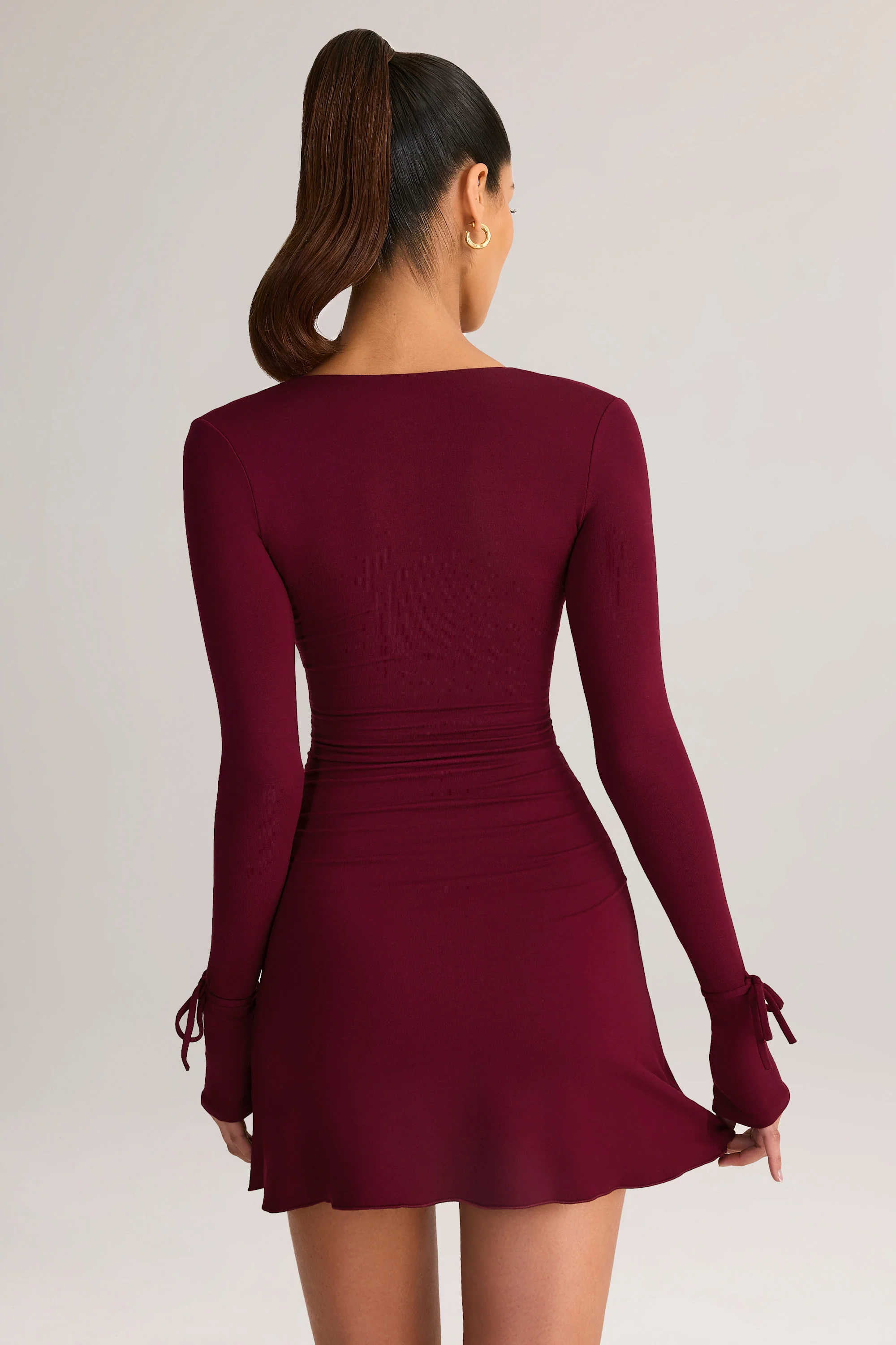 Modal Long-Sleeve Mini Dress in Wine - TREBLEV