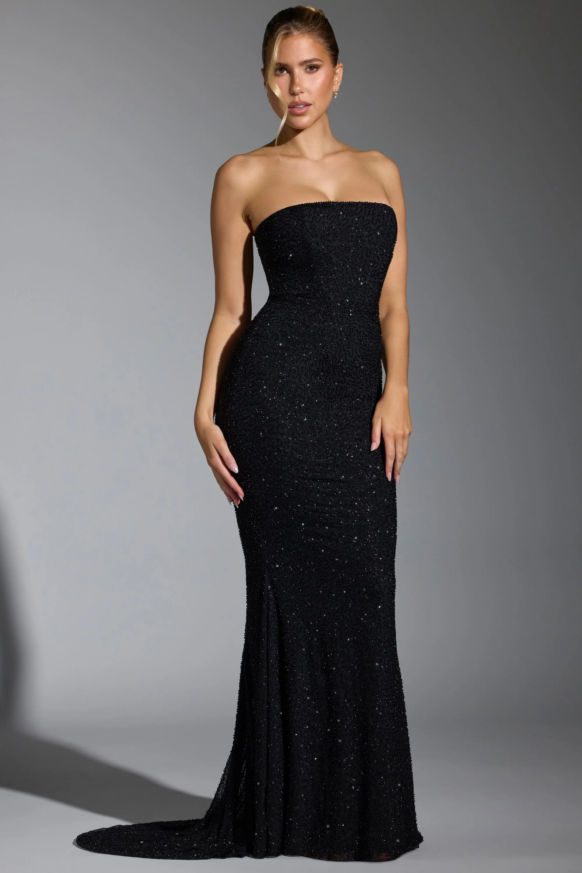 Embellished Corset Gown in Black - TREBLEV