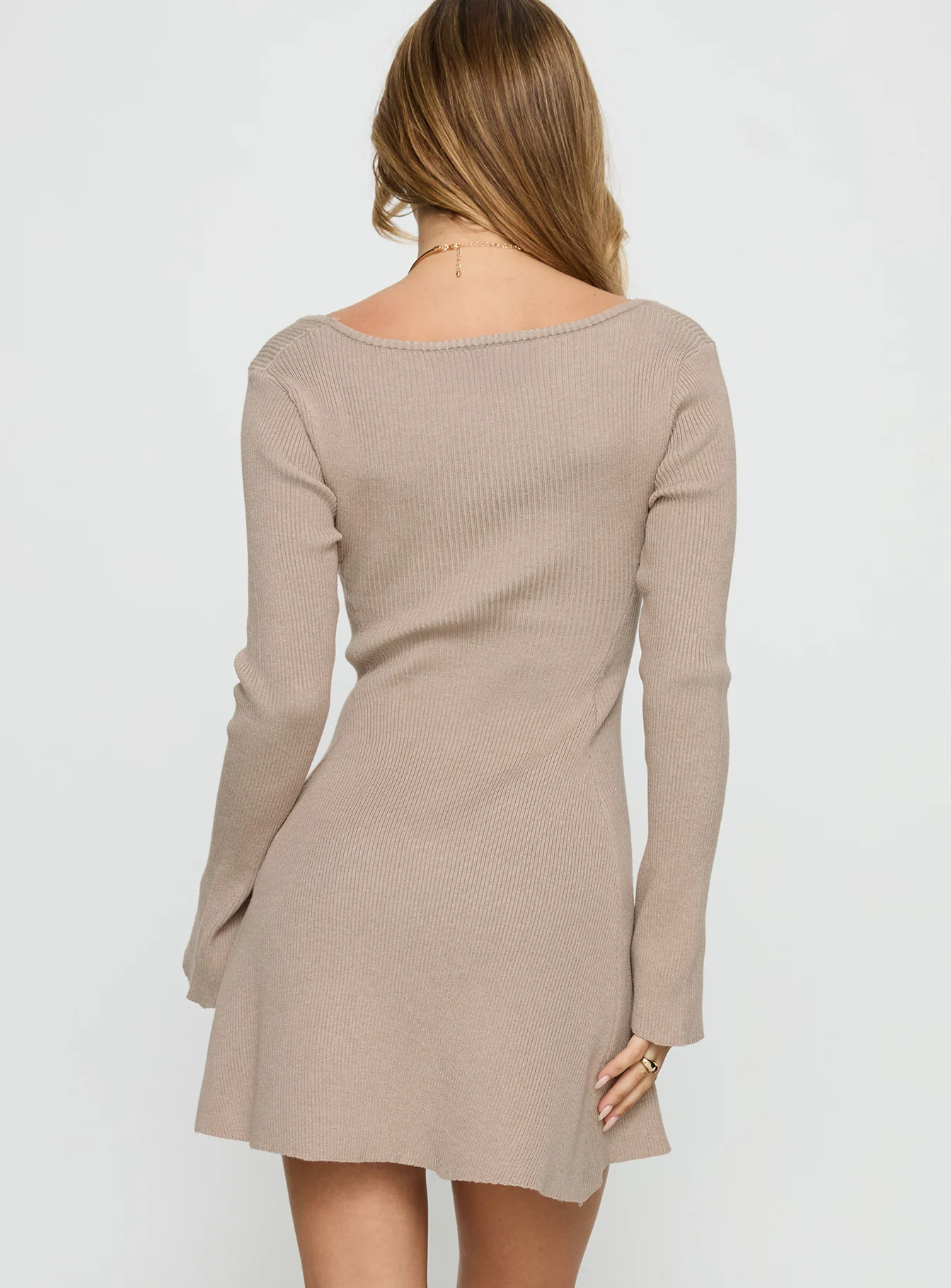 Mariel Long Sleeve Knit Mini Dress Beige - TREBLEV