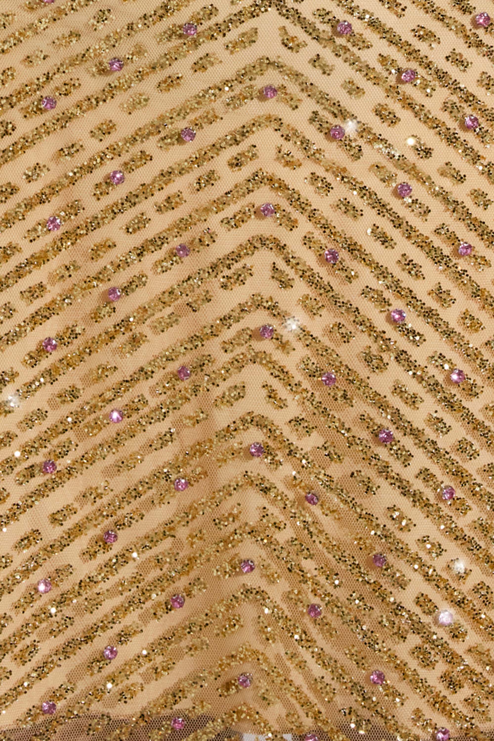 Embellished Low-Rise A-Line Micro Mini Skirt in Gold - TREBLEV