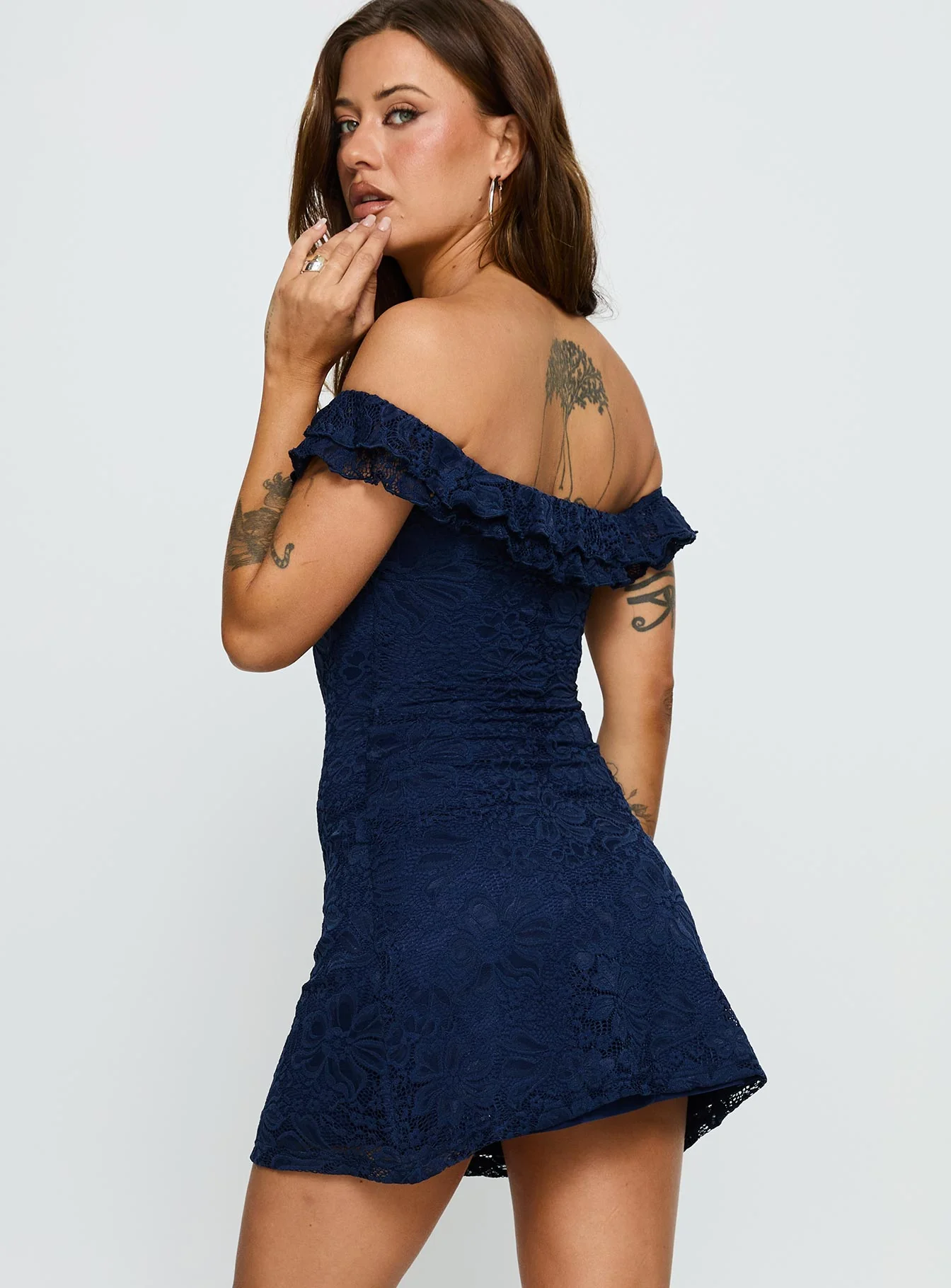Anabeila Strapless Frill Mini Dress Navy - TREBLEV