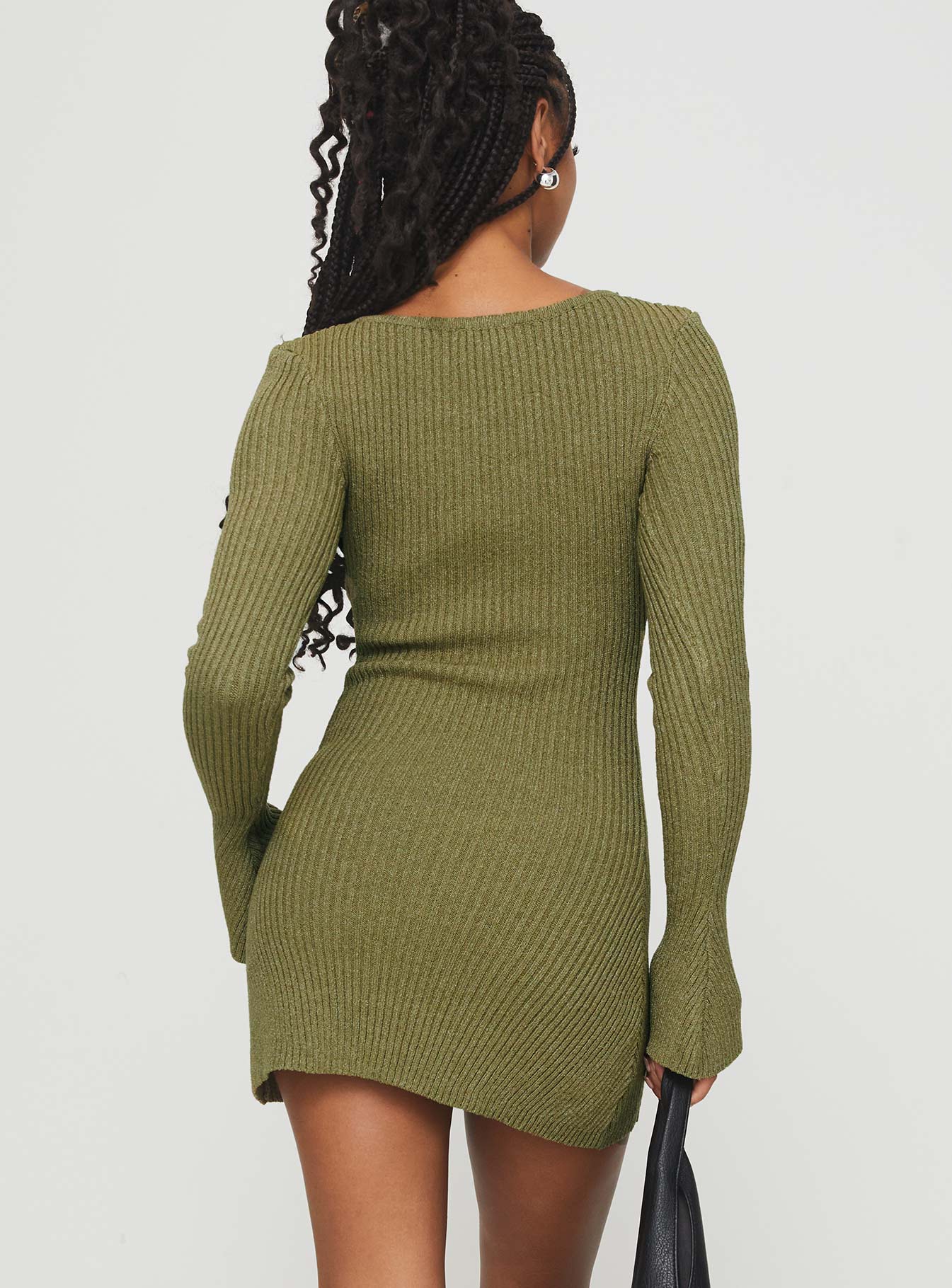 Osment Long Sleeve Knit Mini Dress Olive - TREBLEV