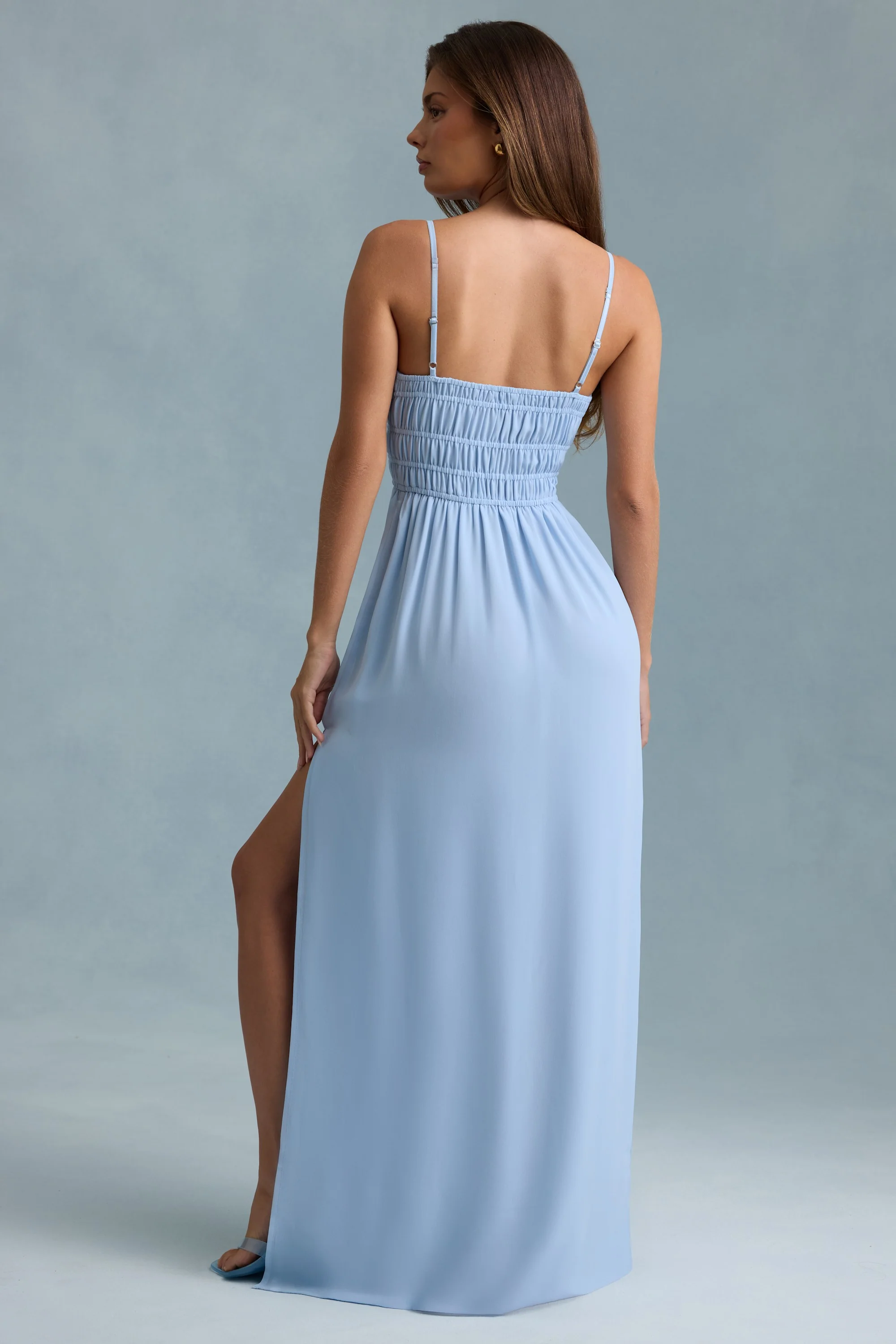 Shirred Camisole Maxi Dress in Sky Blue - TREBLEV