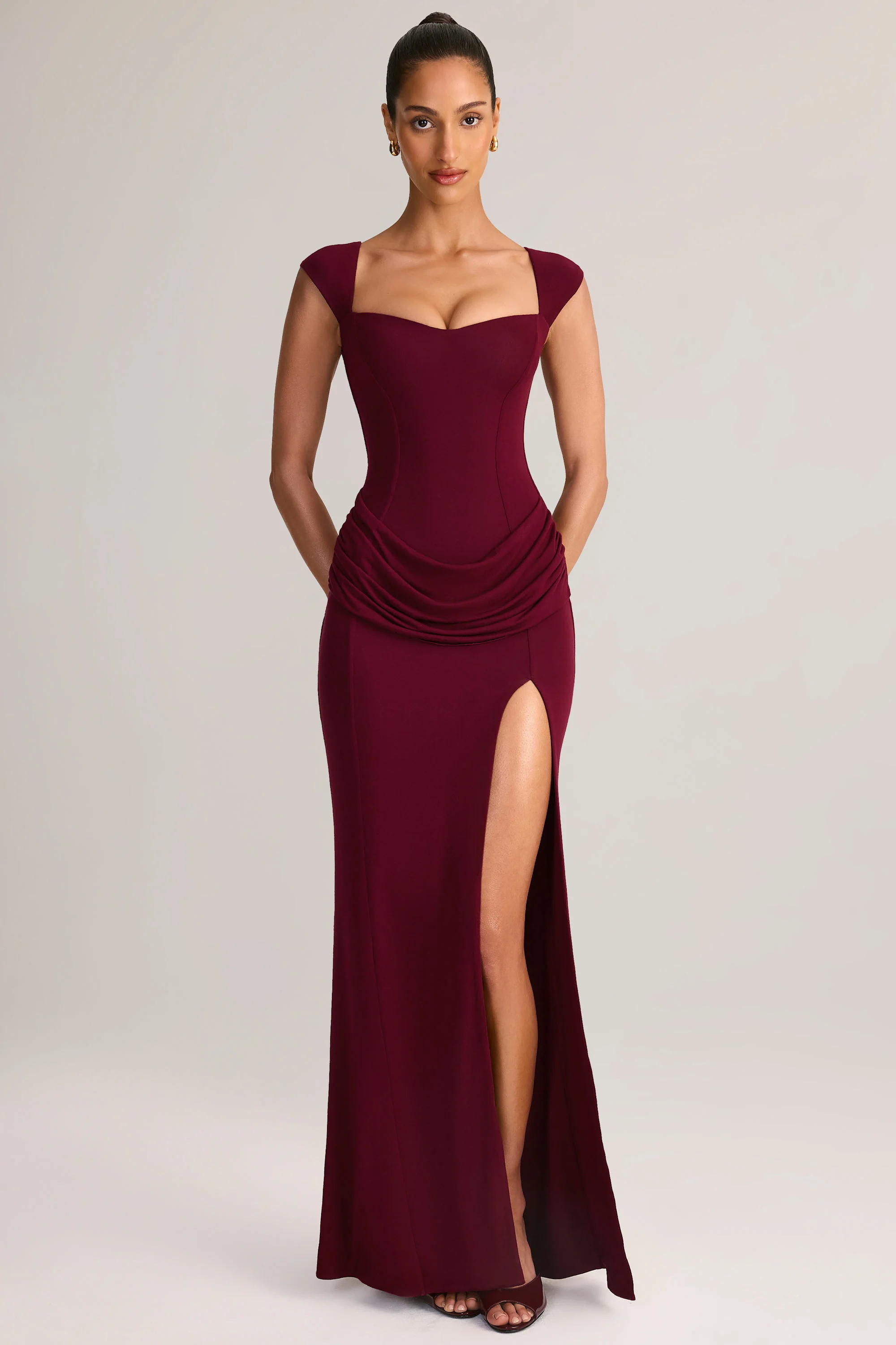 Modal Sweetheart-Neck Maxi Dress in Wine - TREBLEV