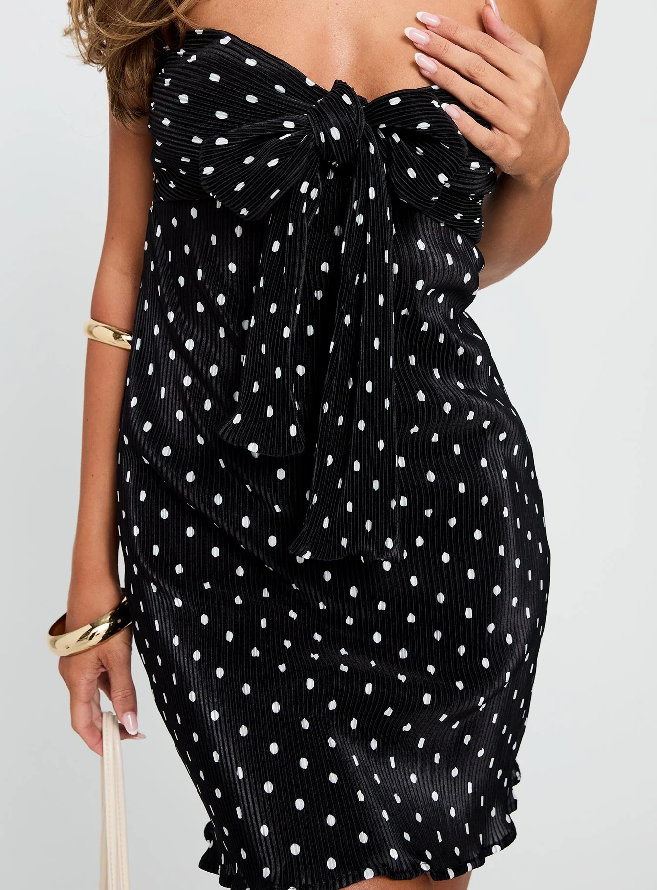Jacquelyn Plisse Mini Dress Black / Polka Dot - TREBLEV