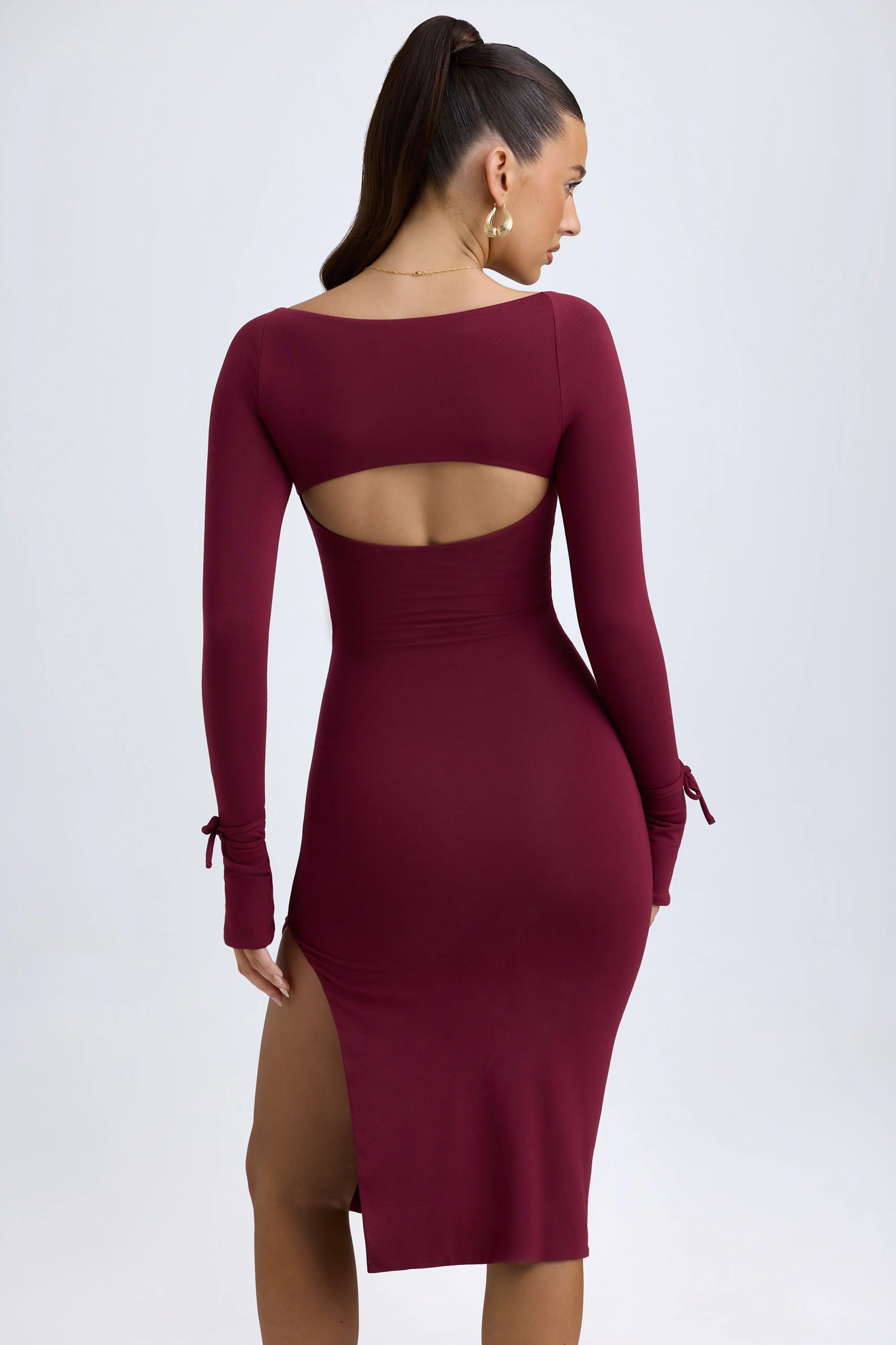 Modal Square-Neck Midi Dress in Wine Red - TREBLEV