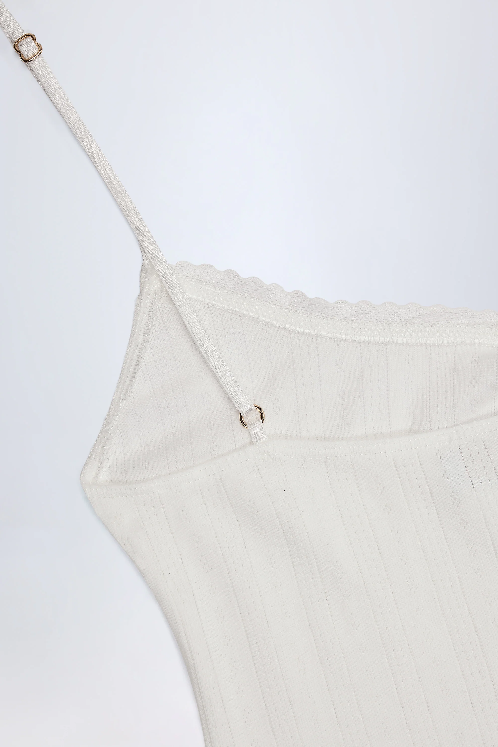 Pointelle Ruched A-Line Mini Dress in White - TREBLEV