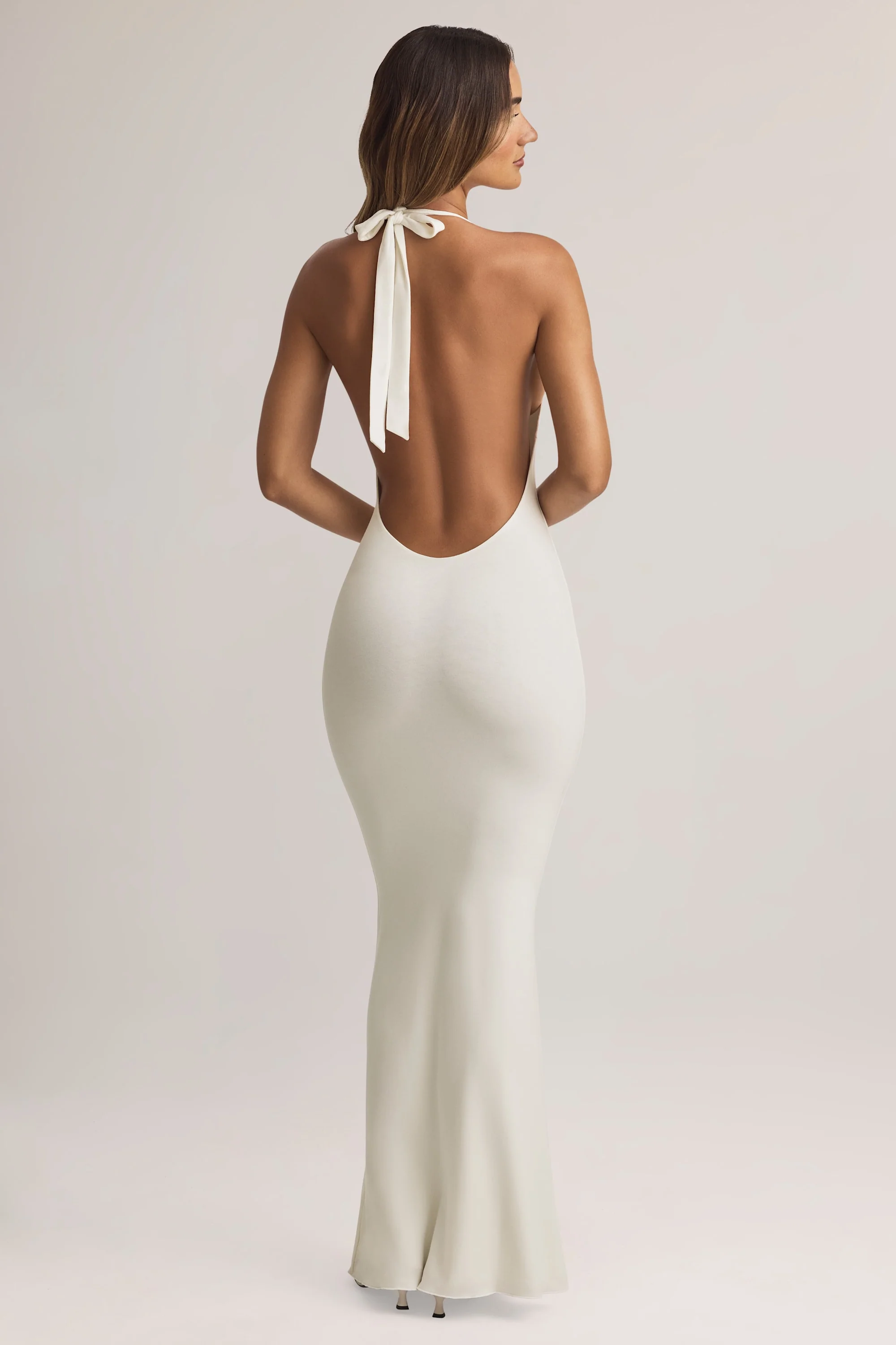 Modal Halterneck Maxi Dress in White - TREBLEV